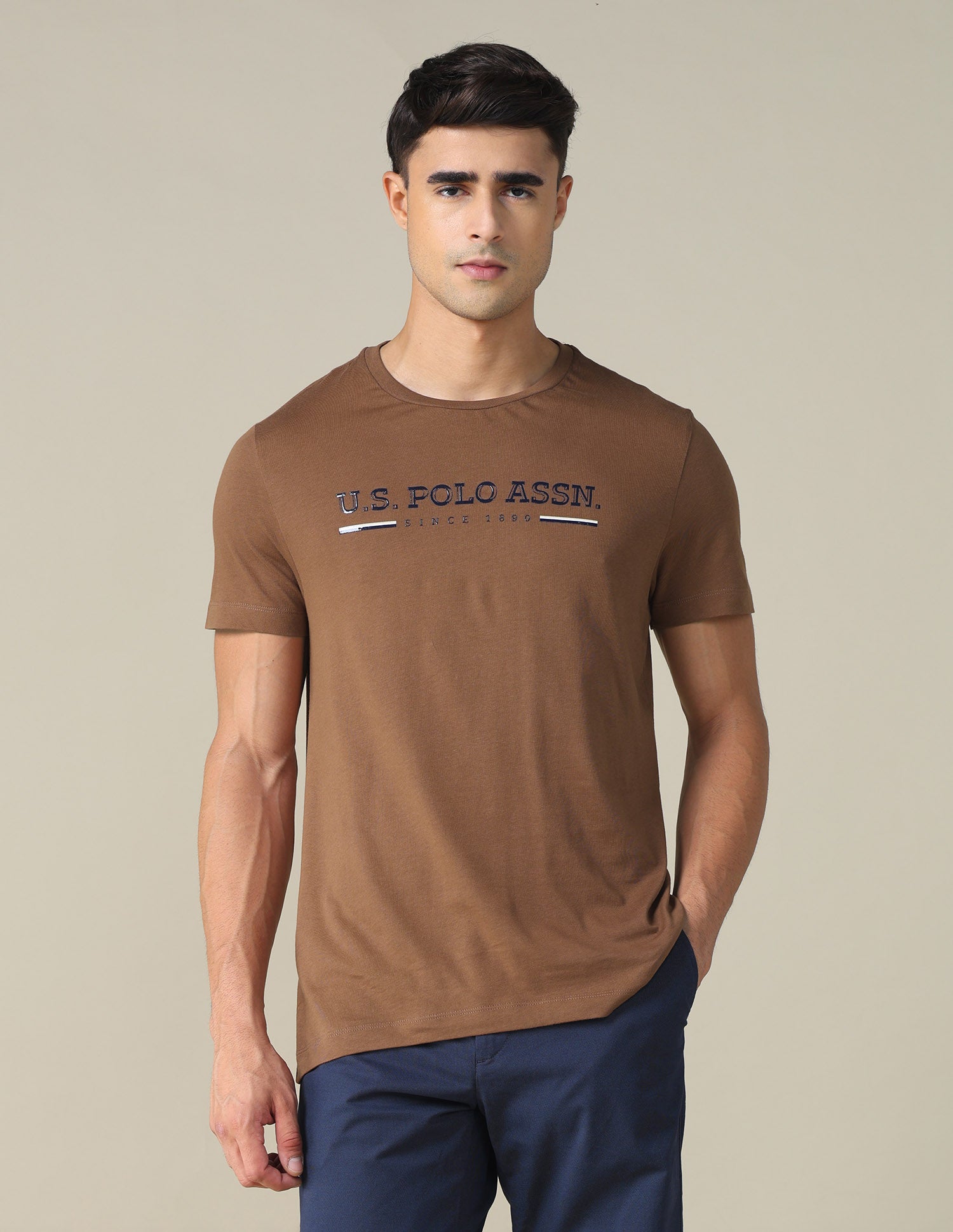 Regular Fit Solid T-shirt Brown - U.S. POLO ASSN. | Large