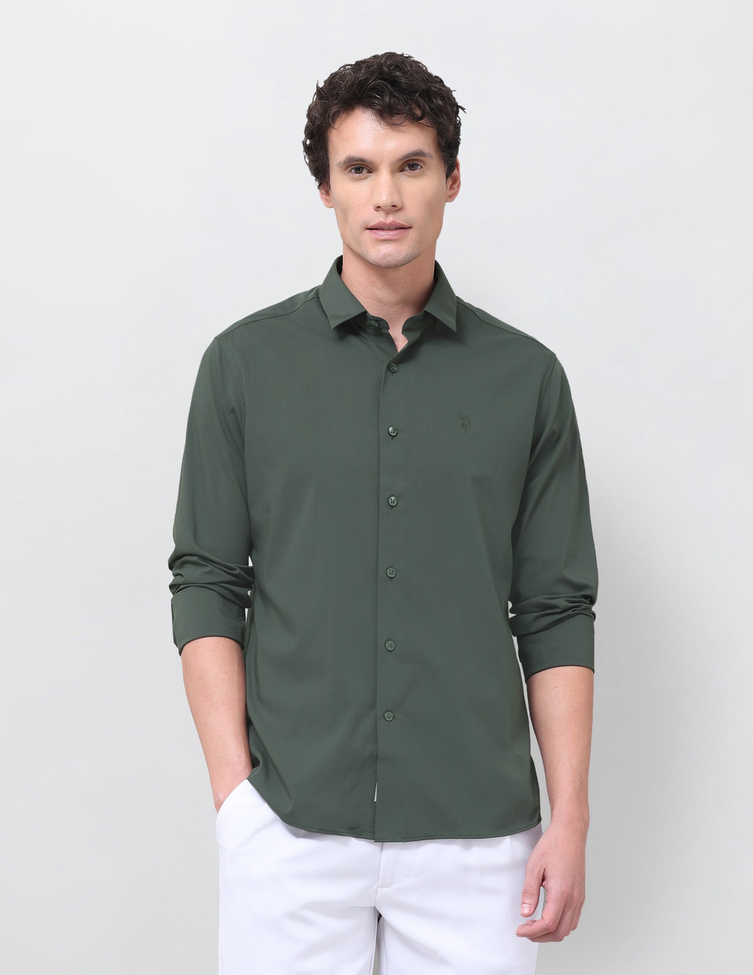 Solid Regular Fit Shirt Dark Green - U.S. Polo Assn. India | Large