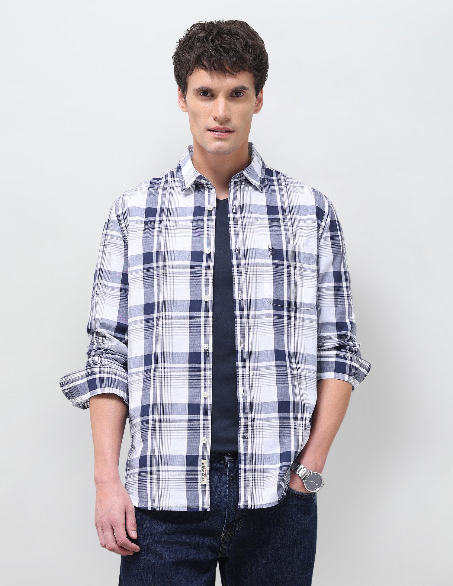 Twill Plaid Checked Shirt White - U.S. Polo Assn. India | Large