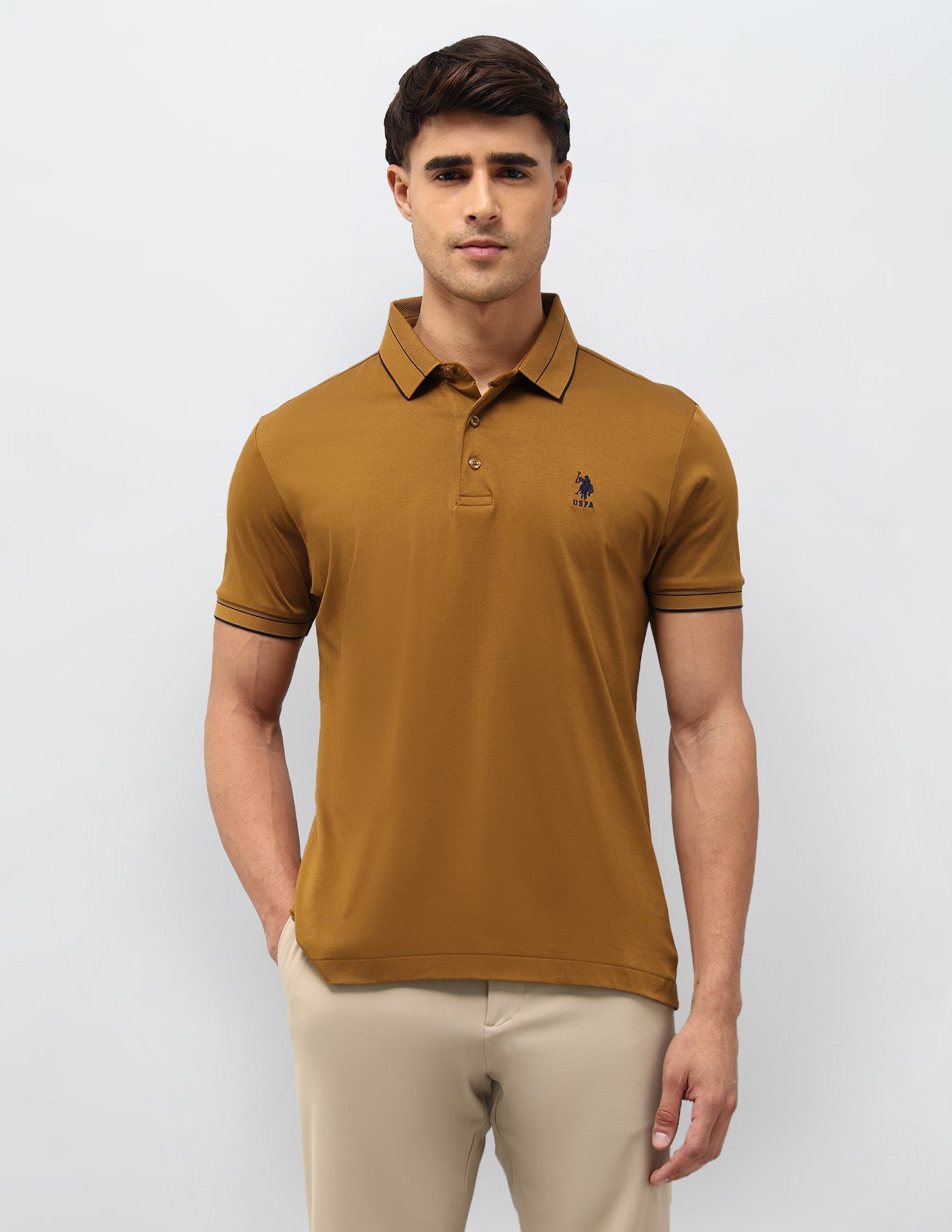 Solid Regular Fit Polo Shirt Mustard - U.S. POLO ASSN. | Large