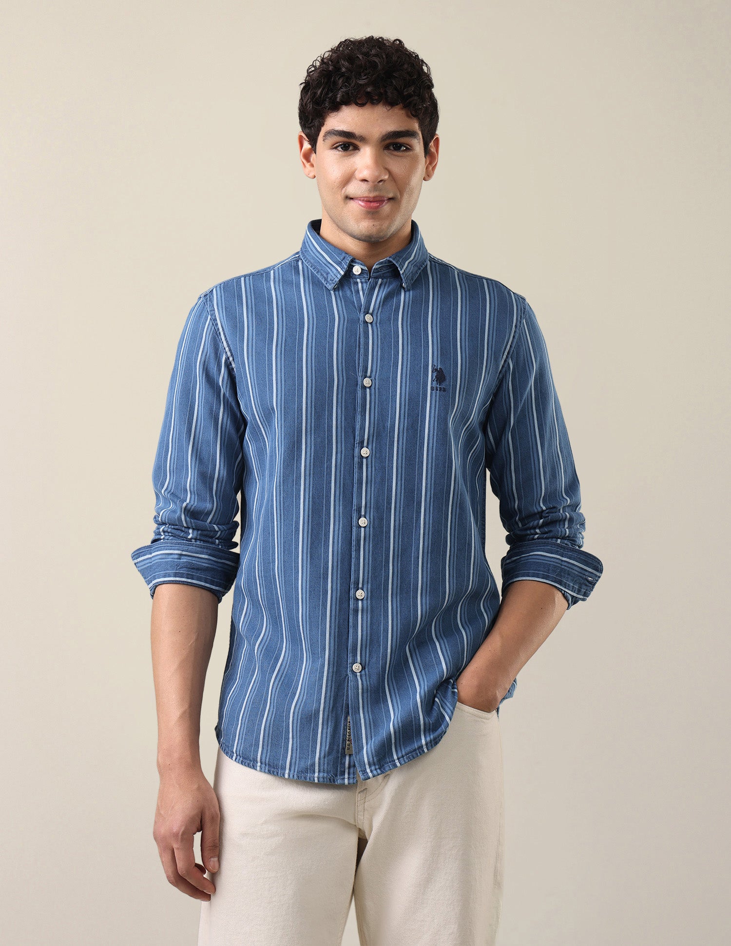 Vertical Striped Regular Fit Shirt Indigo - U.S. Polo Assn. India | Large
