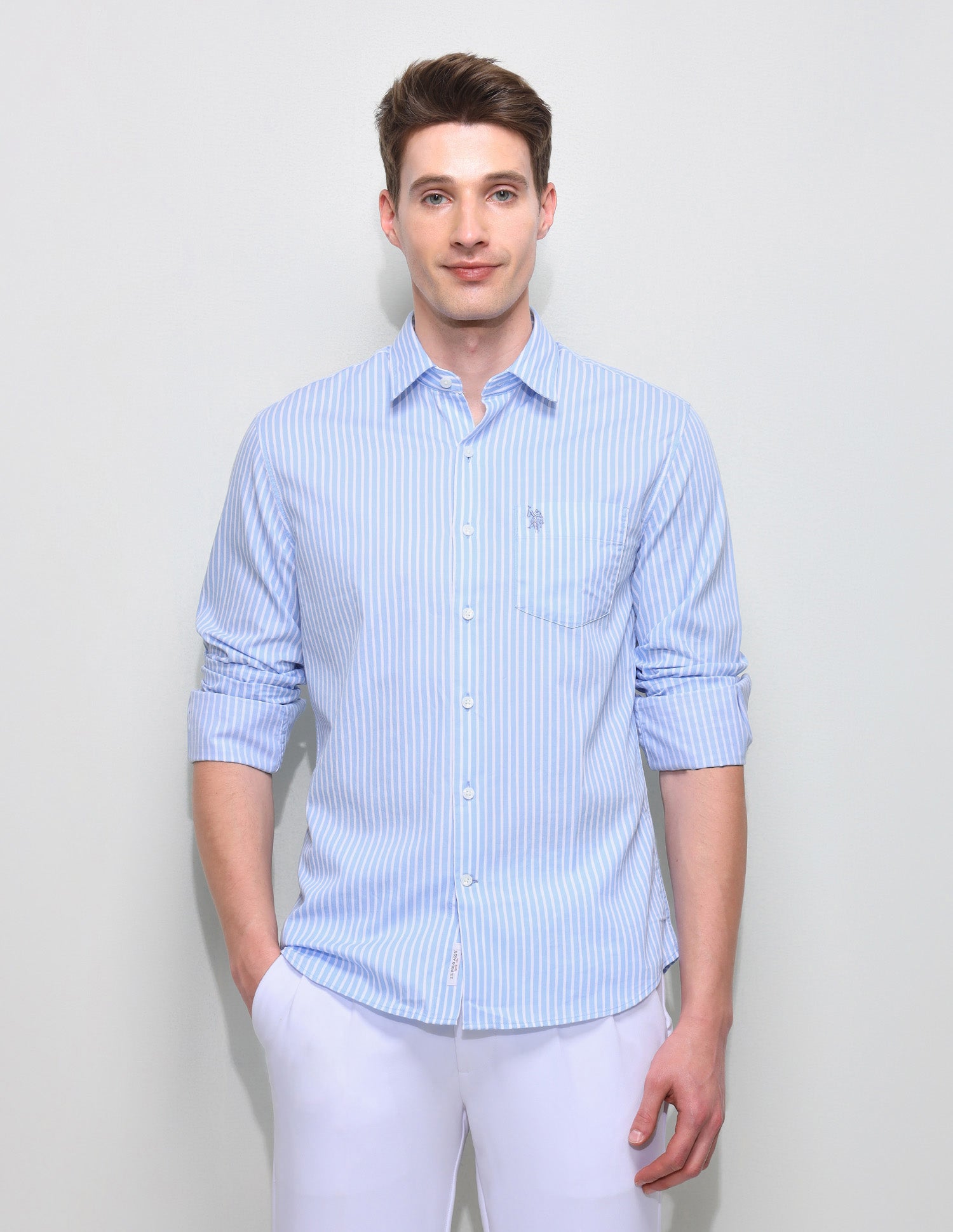 Vertical Striped Regular Fit Shirt Light Blue - U.S. Polo Assn. India | Large