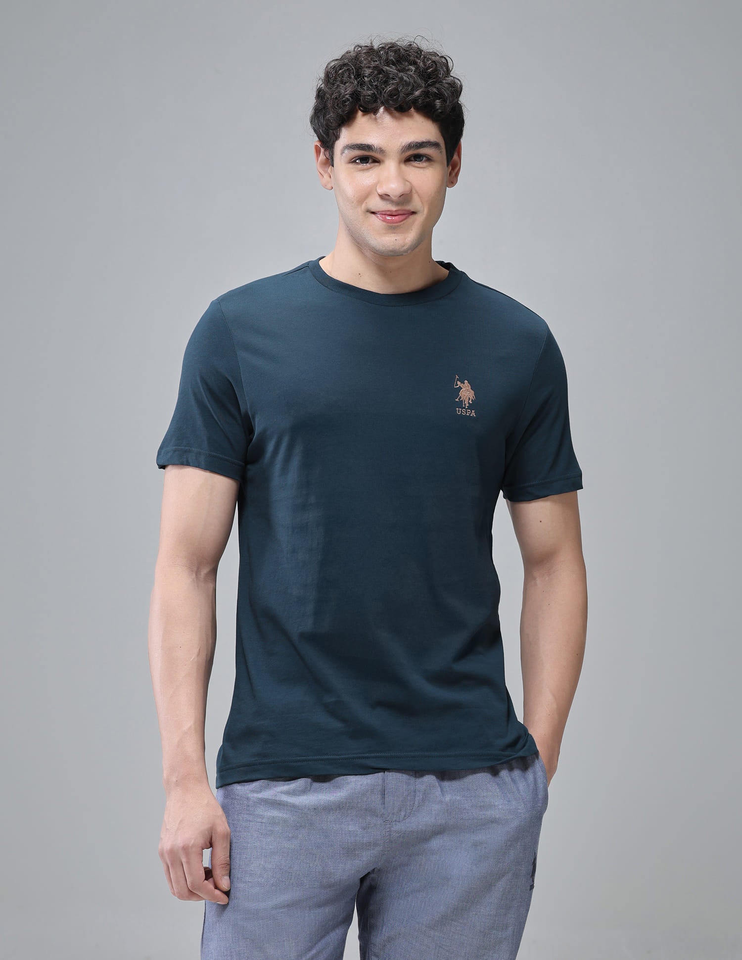 Pure Cotton Comfort Fit I633 Lounge T-Shirt - Pack Of 1 Teal - U.S. Polo Assn. India | Large