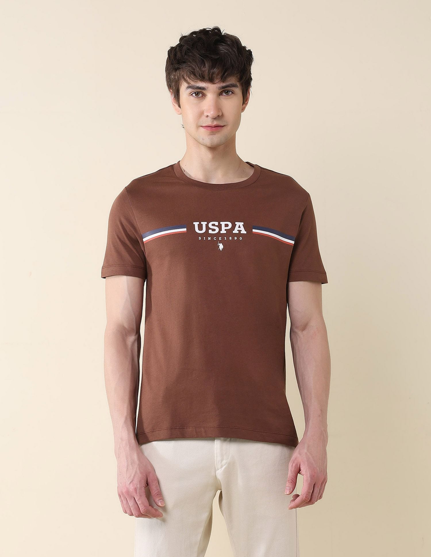 Pure Cotton Slim Fit T-Shirt Light Brown - U.S. Polo Assn. India | Large