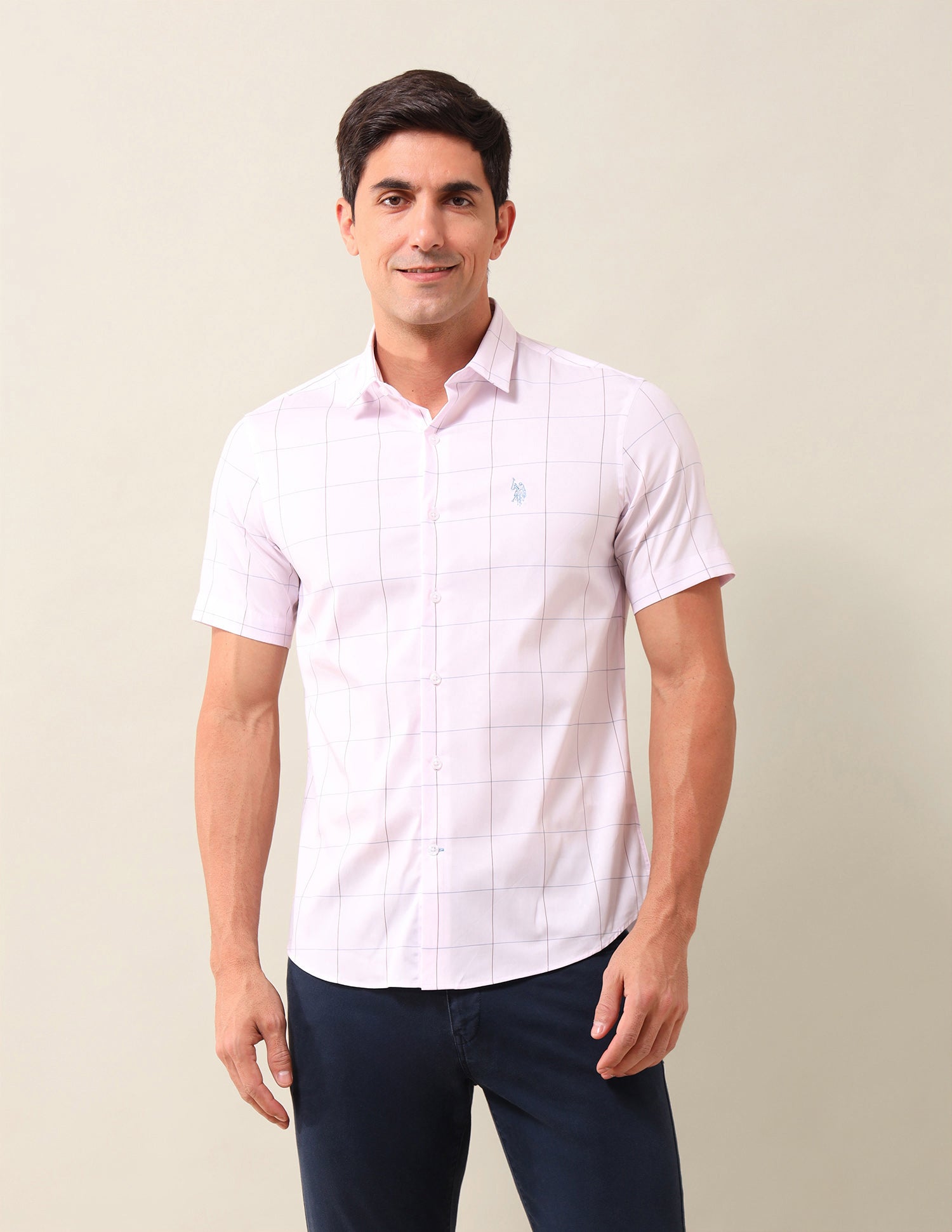 Windowpane Checked Tailored Fit Shirt Light Pink - U.S. Polo Assn. India | Large