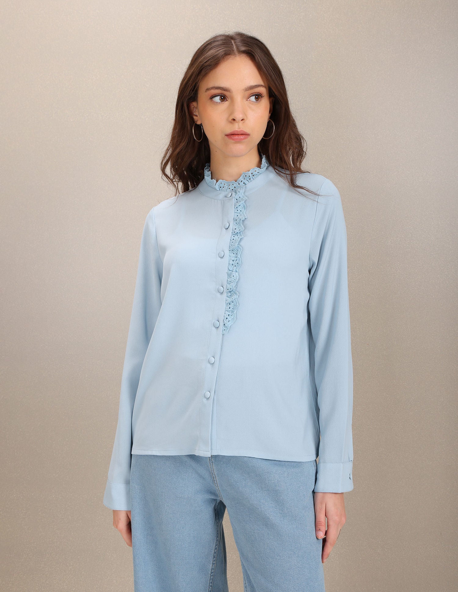 Lace Placket Solid Top Light Blue - U.S. POLO ASSN. | Large