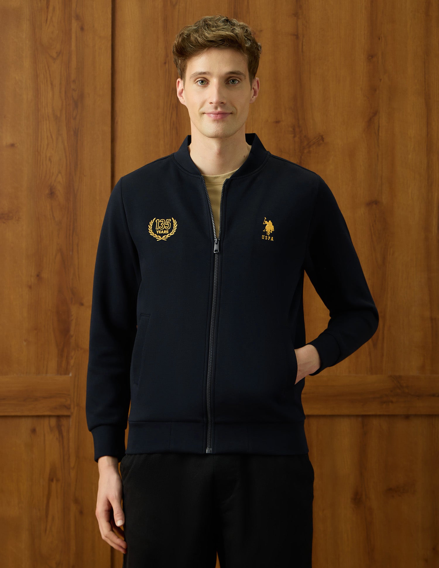 Brand Embroidered Varsity Theatre Zipper Sweatshirt Navy - U.S. POLO ASSN. | Large