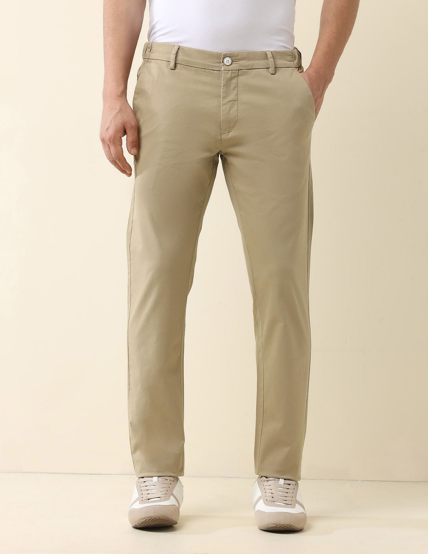 Super slim Fit Solid Chinos Khaki - U.S. Polo Assn. India | Large