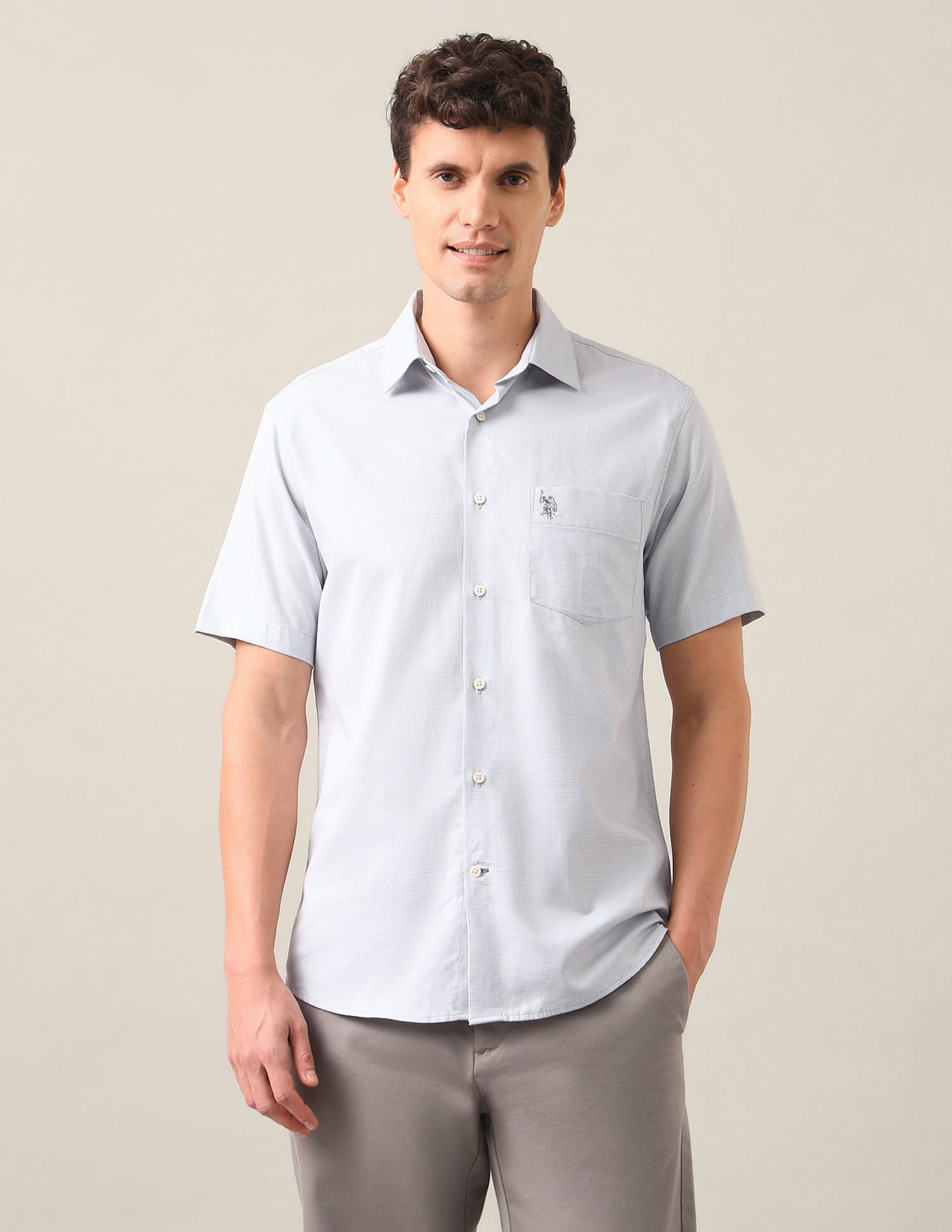 Textured Tailored Fit Shirt Grey - U.S. Polo Assn. India | Large