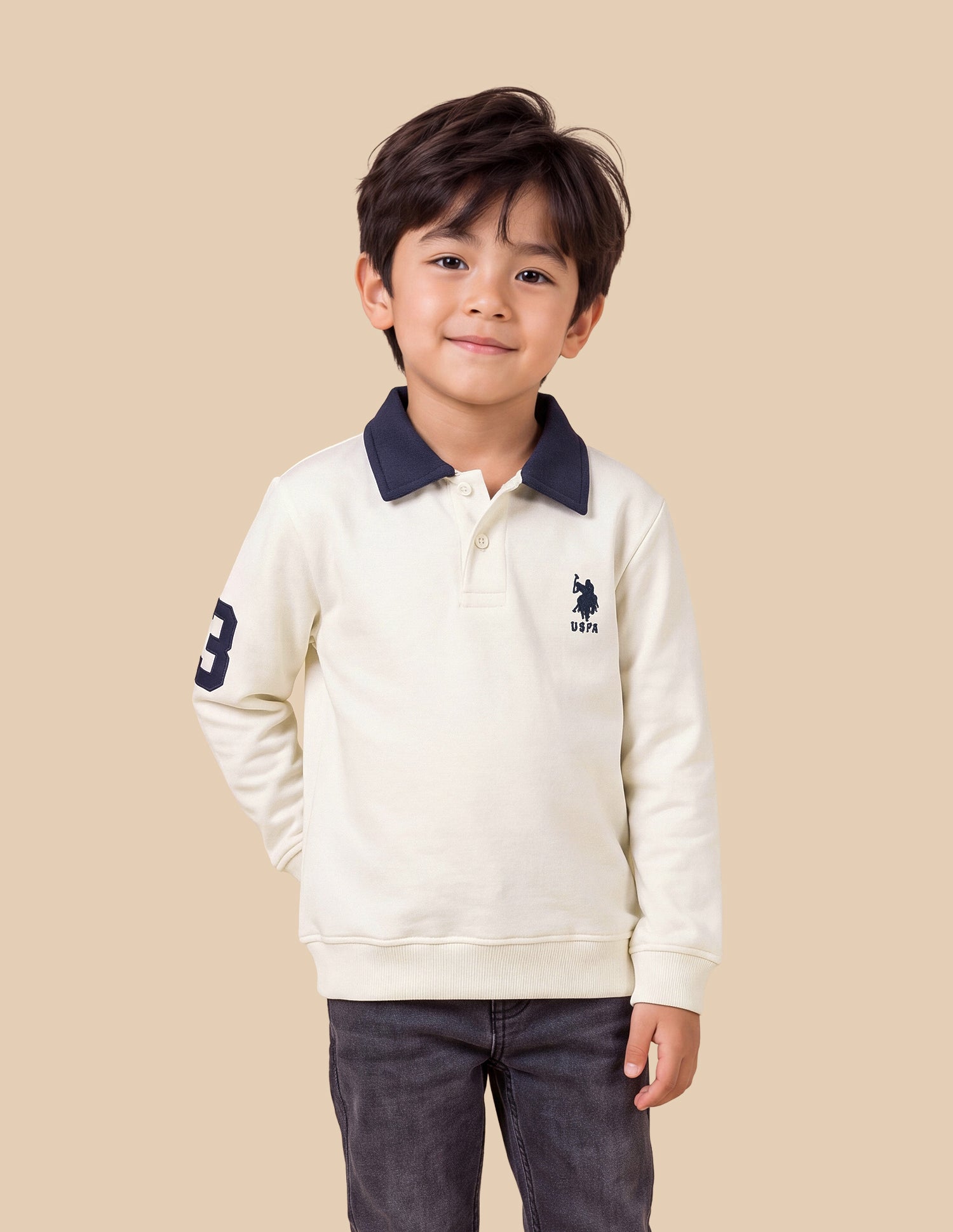 Solid Regular Fit Sweatshirt Off White - U.S. Polo Assn. India | Large