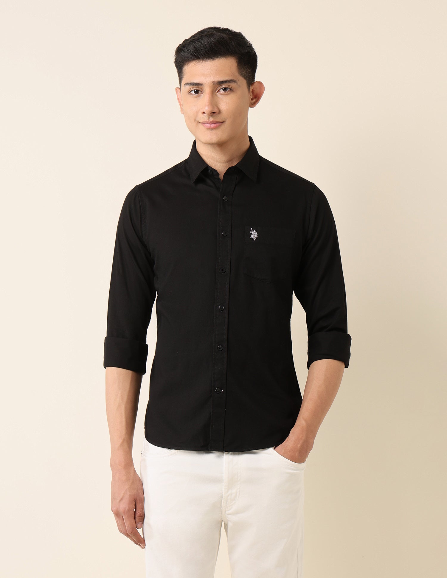 Tailored Fit Pure Cotton Shirt Black - U.S. Polo Assn. India | Large