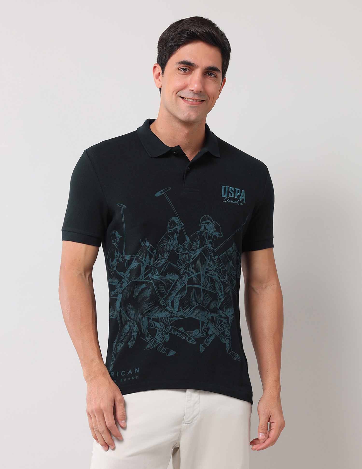 Brand Printed Muscle Fit Polo Shirt Navy - U.S. Polo Assn. India | Large