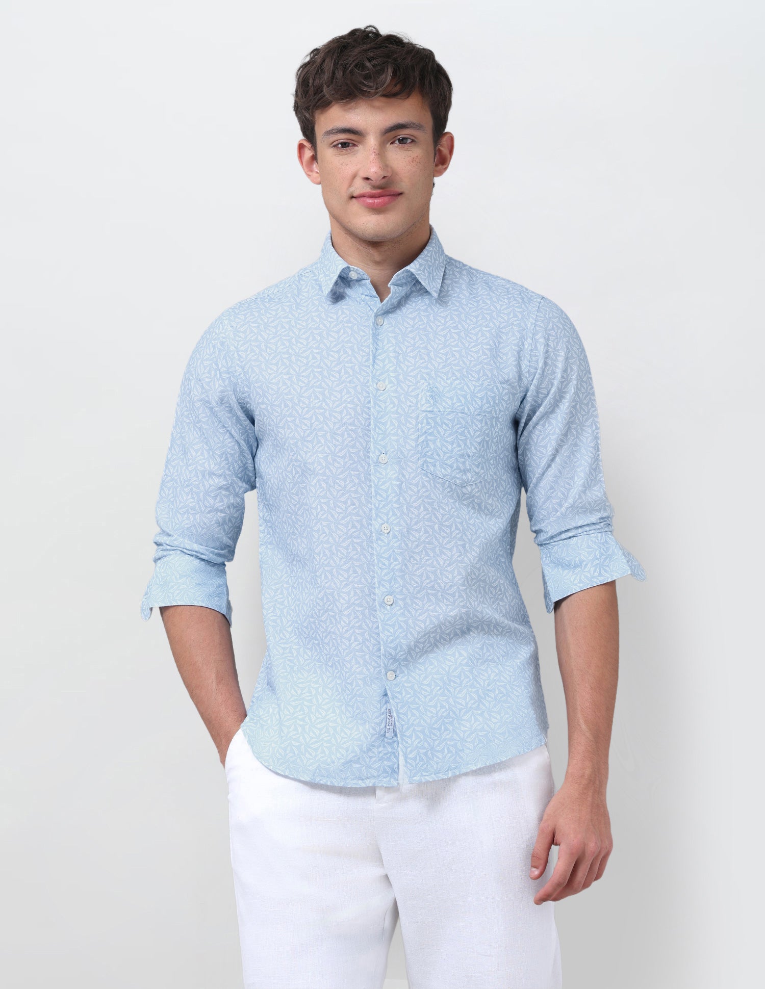 Pacho X Tropical Printed Regular Fit Shirt Light Blue - U.S. Polo Assn. India | Large