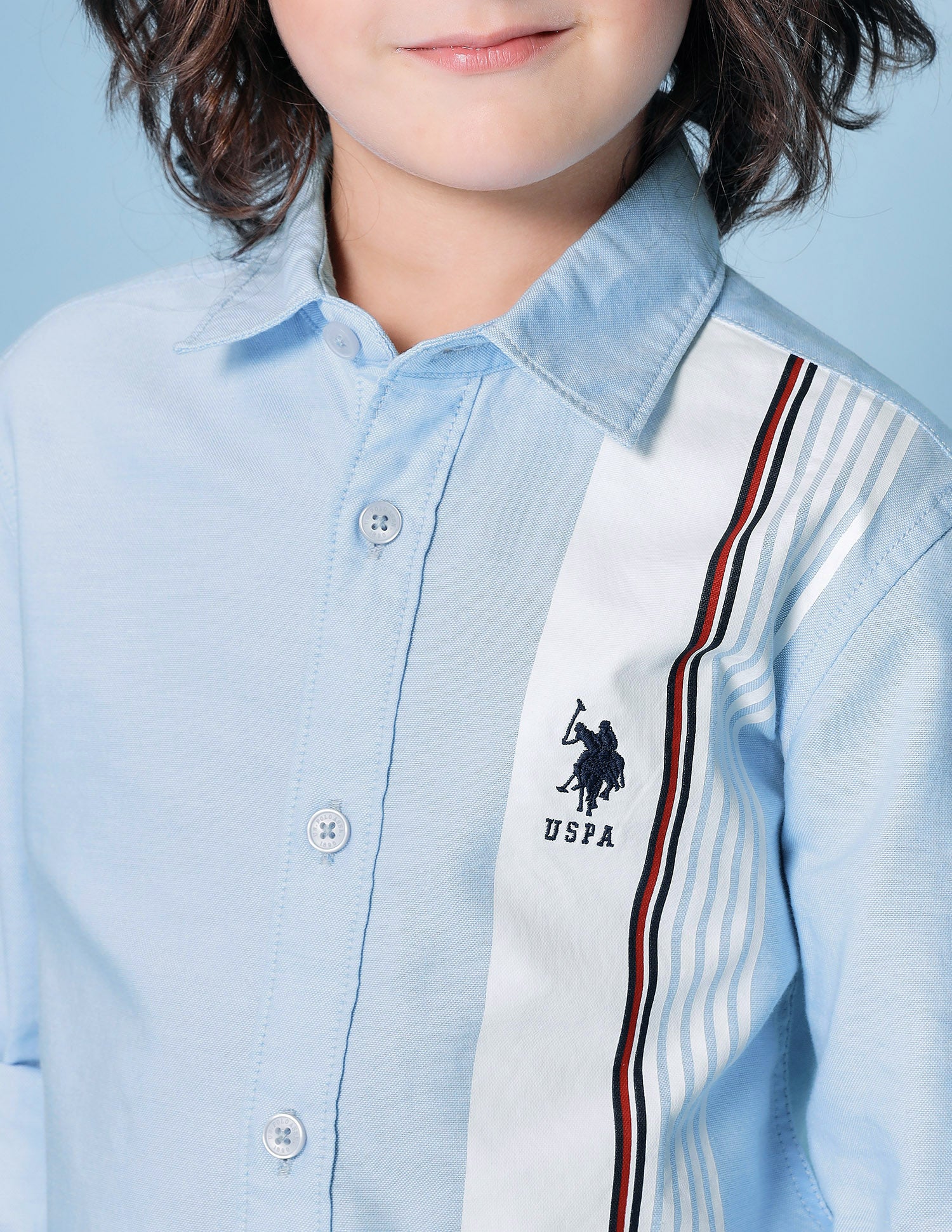 Boys Vertical Striped Oxford Shirt Light Blue - U.S. POLO ASSN. | Large