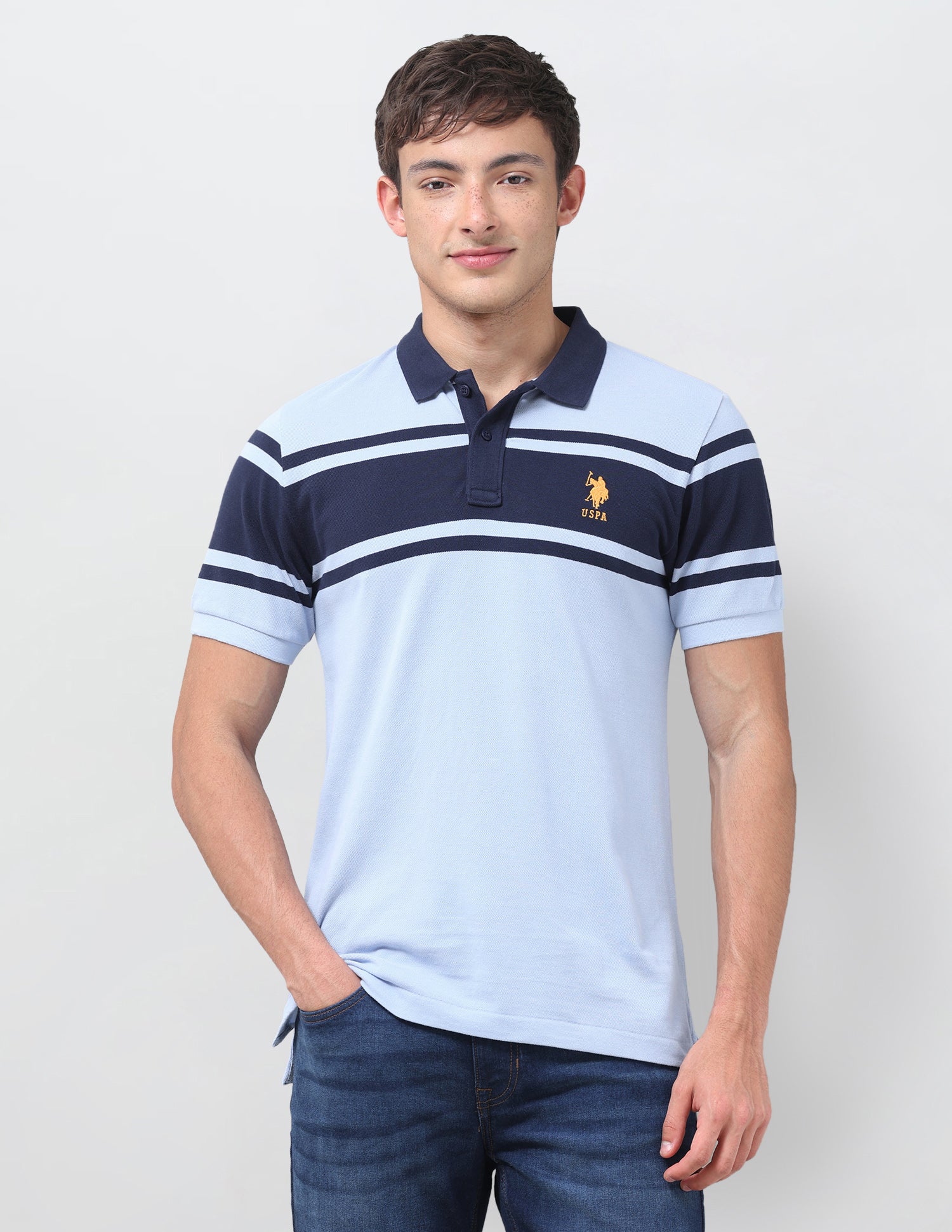 Horizontal Striped Regular Fit Polo Shirt Light Blue - U.S. Polo Assn. India | Large