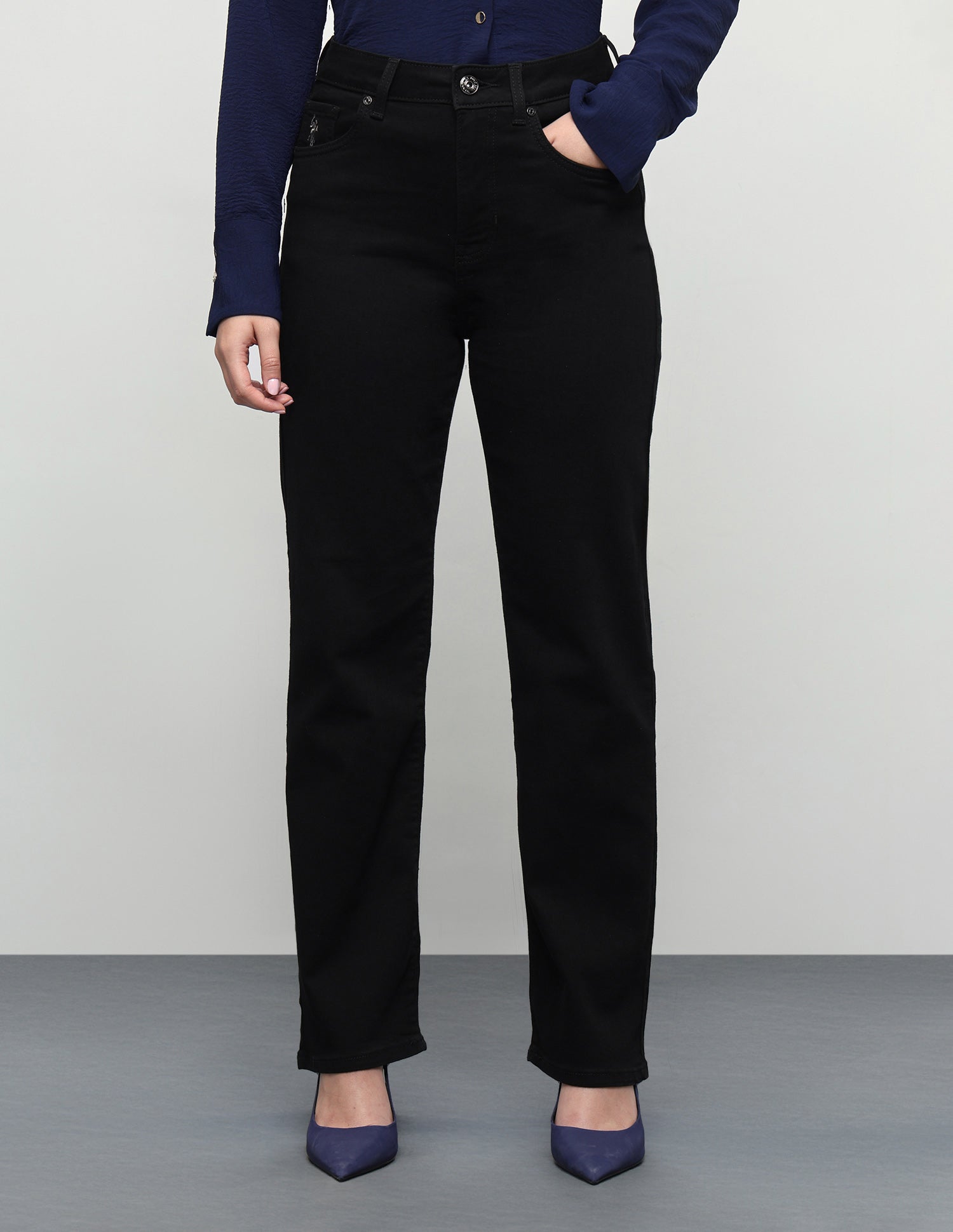 High Rise Straight Fit Jeans Jet Black - U.S. Polo Assn. India | Large