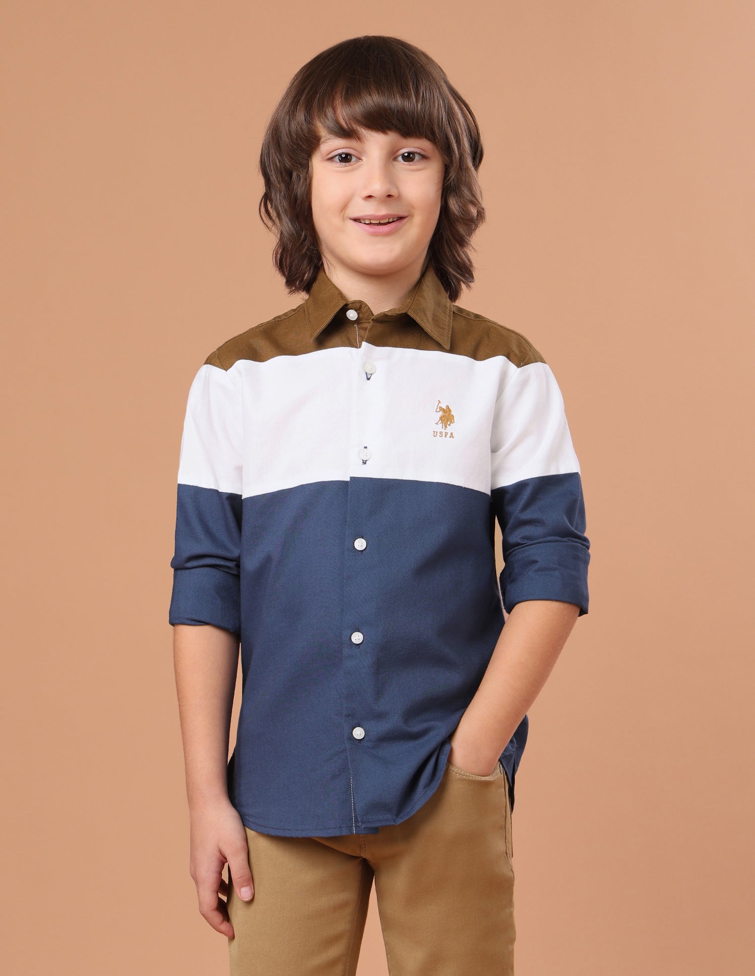 Colourblocked Twill Shirt Teal - U.S. Polo Assn. India | Large