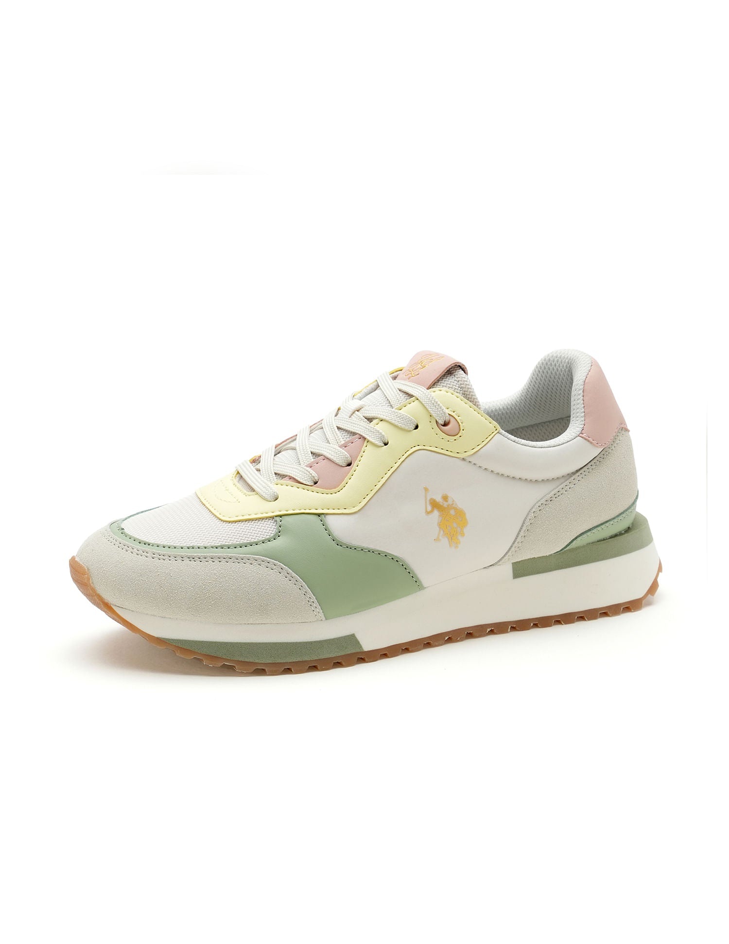Women Cleo Suede Sneakers Green, Yellow and Peach - U.S. Polo Assn. India | Large