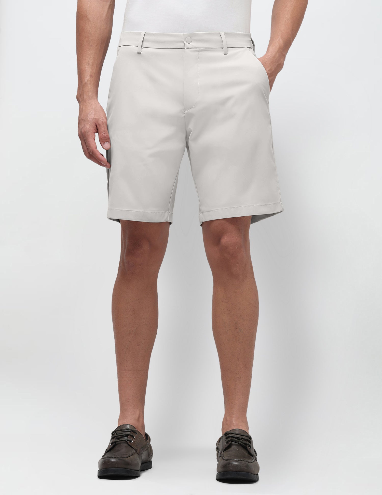 Mid Rise Solid Shorts Light Grey Melang - U.S. Polo Assn. India | Large
