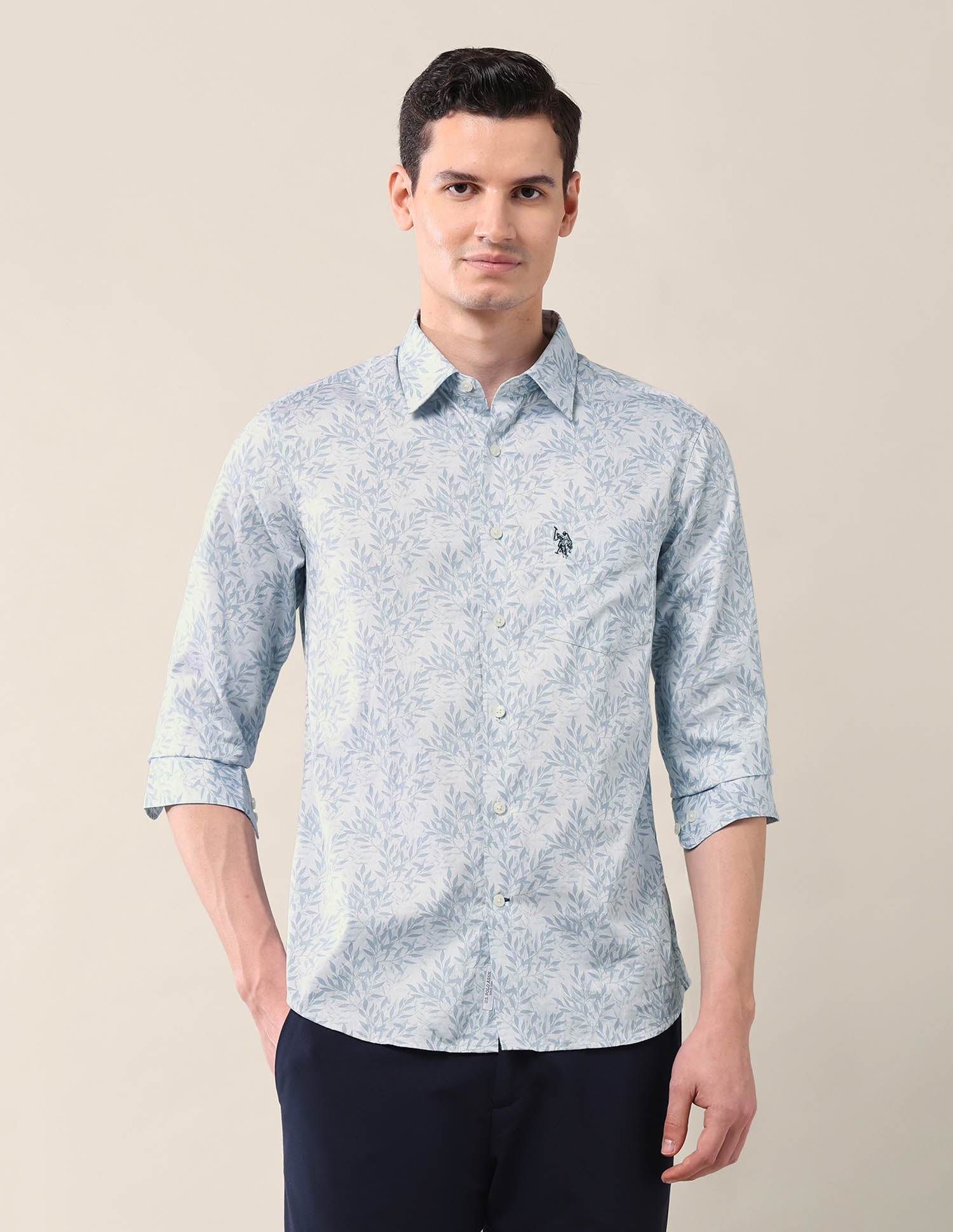 All-Over Printed Tailored Fit Shirt Light Blue - U.S. POLO ASSN. | Large