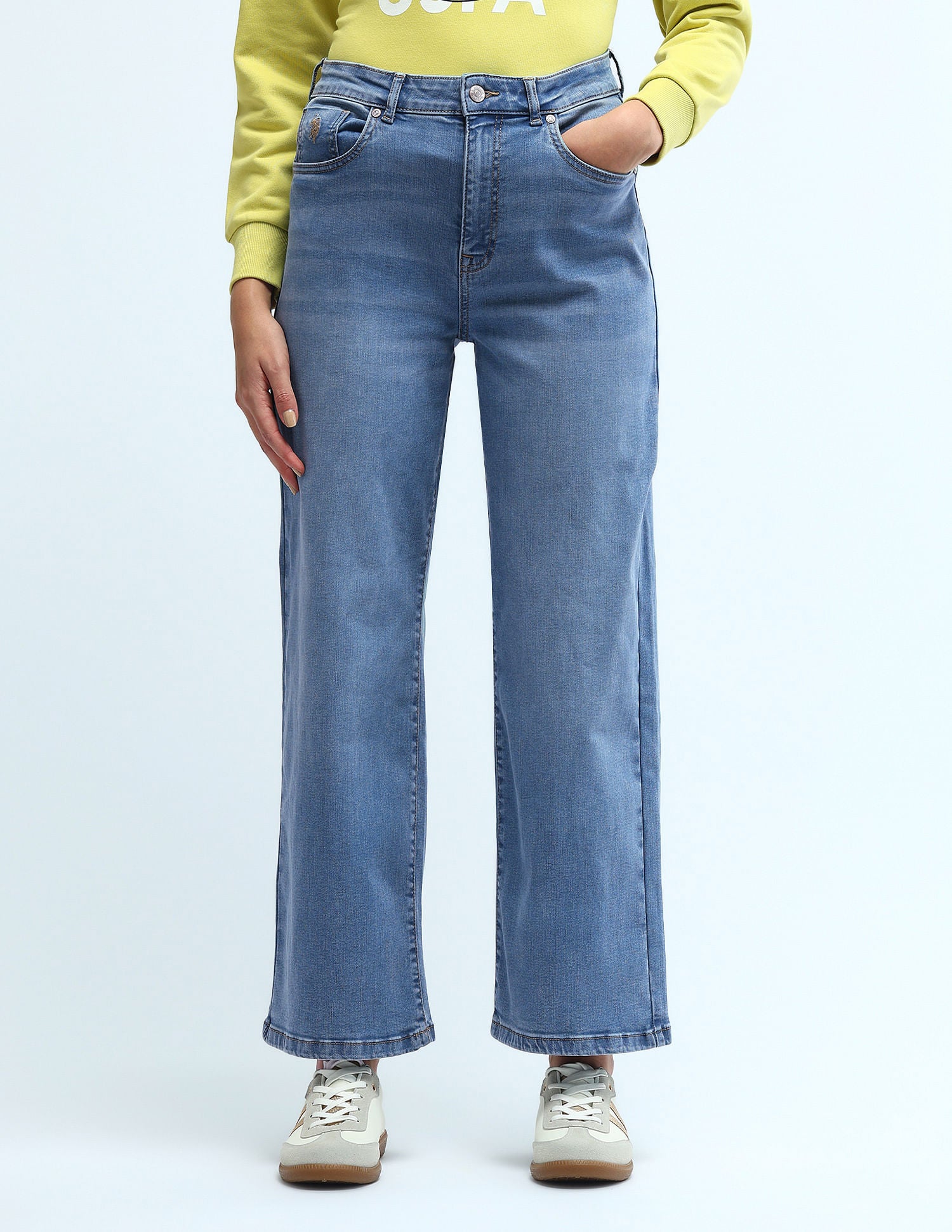 High Rise Wide Leg Jeans Blue - U.S. POLO ASSN. | Large