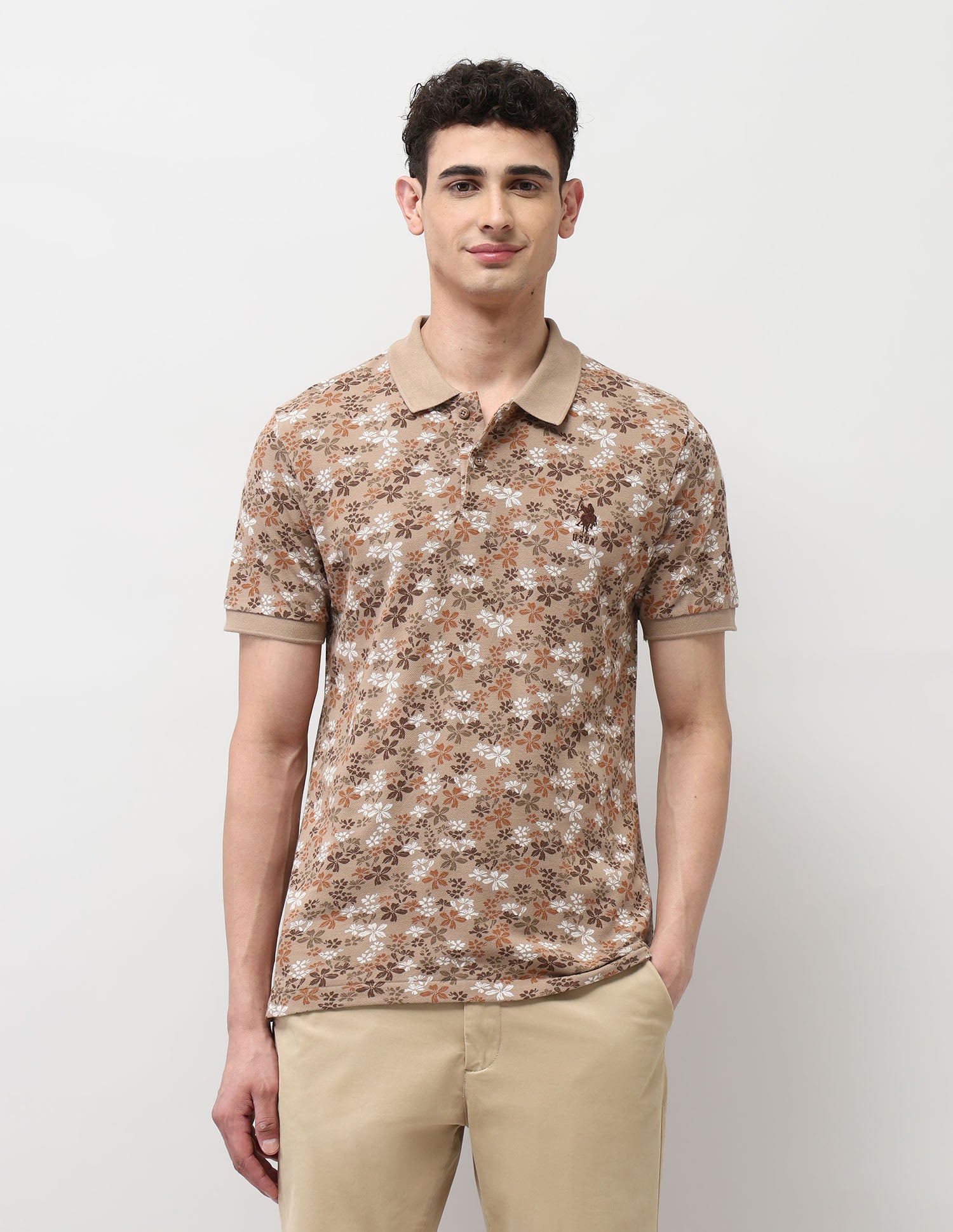 Pure Cotton Slim Fit Polo Shirt Light Brown - U.S. Polo Assn. India | Large