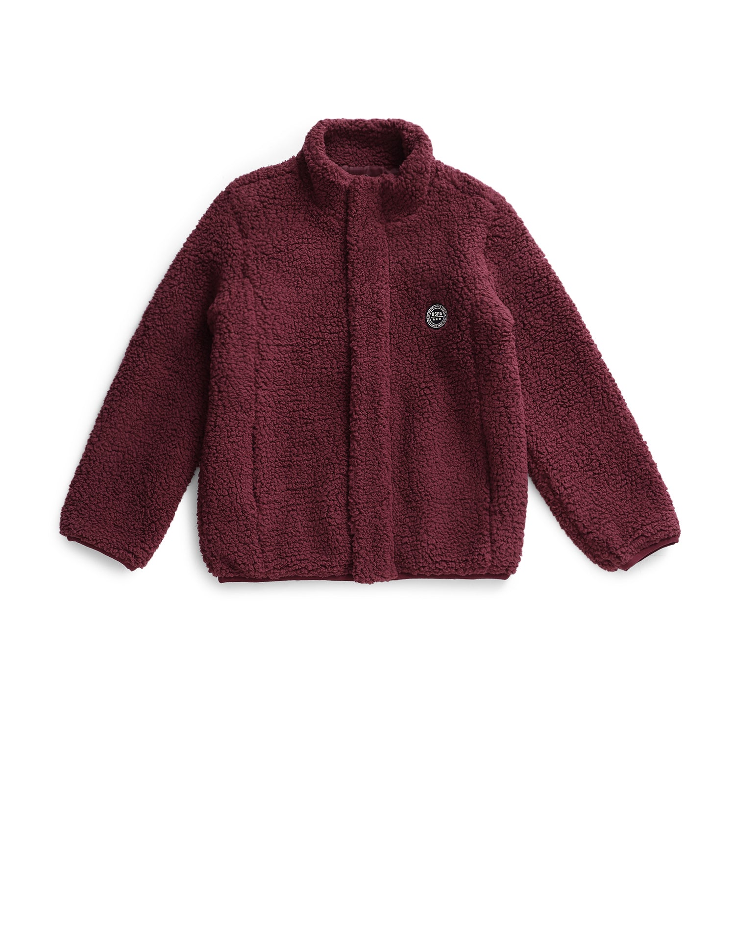 Boys Maroon Solid Sherpa Knit Jacket Maroon - U.S. POLO ASSN. | Large