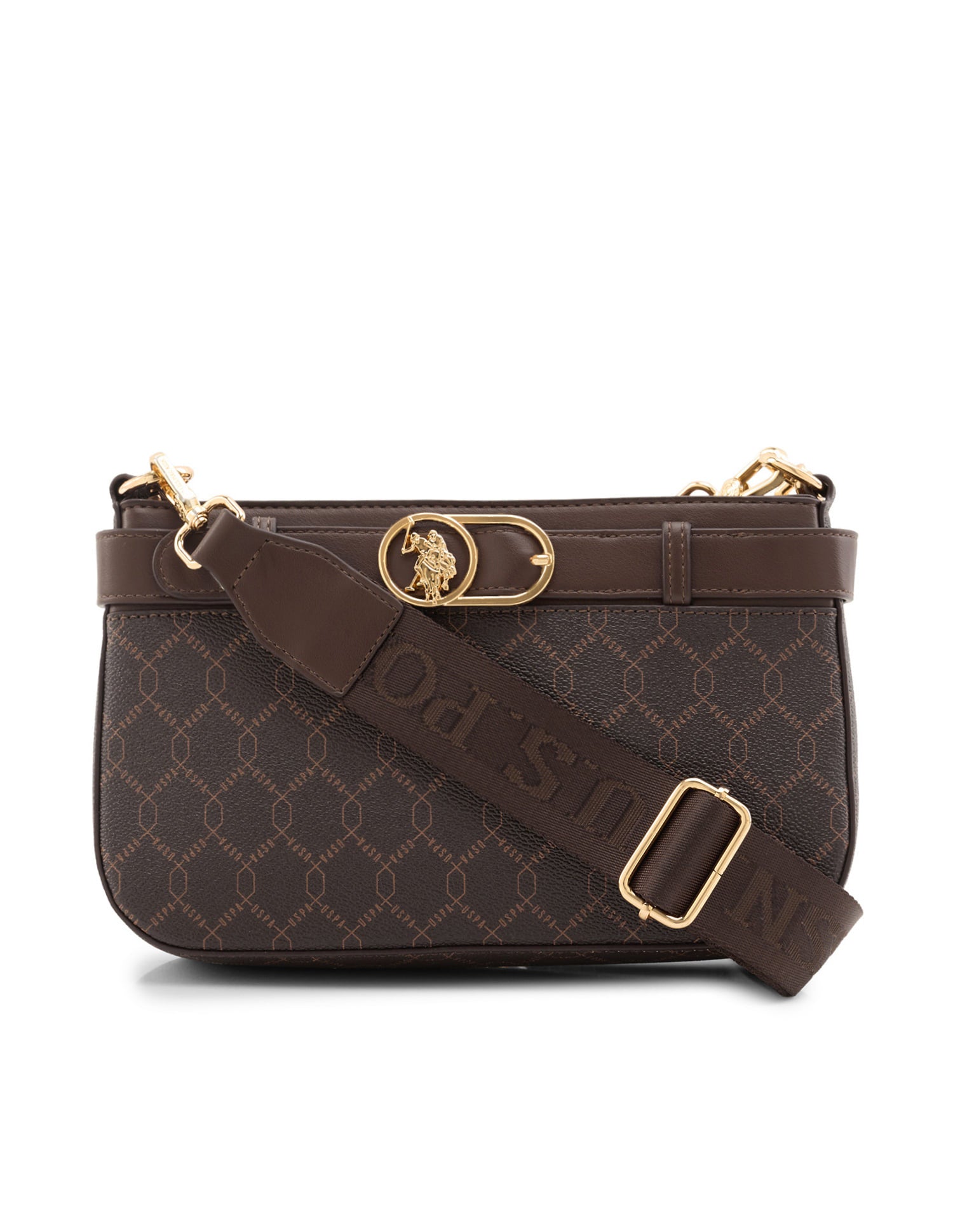 Corina Brand Printed Shoulder Bag Dark Brown - U.S. Polo Assn. India | Large