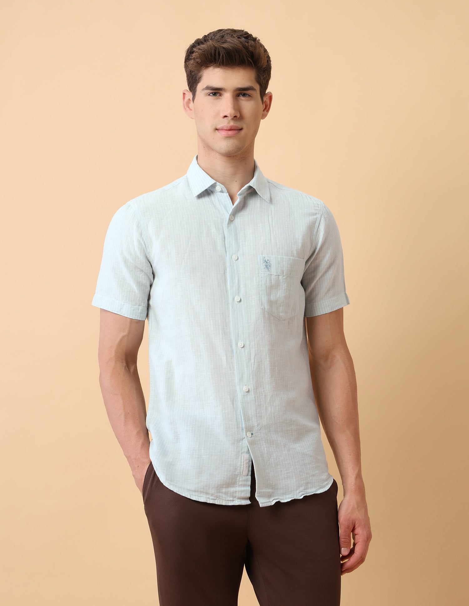 Pacho X Vertical Striped Regular Fit Shirt Light Green - U.S. Polo Assn. India | Large