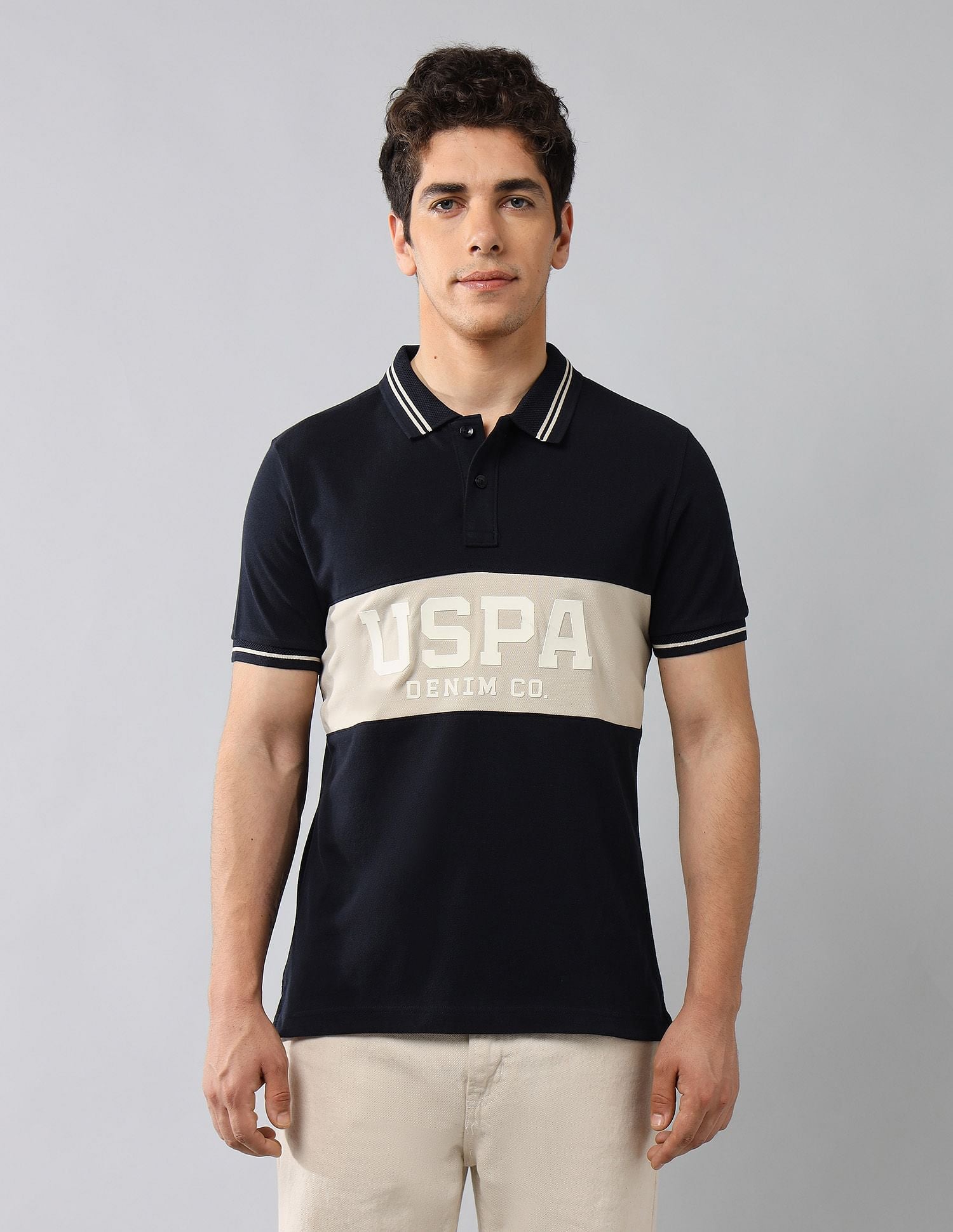 Brand Printed Muscle Fit Polo Shirt Navy - U.S. POLO ASSN. | Large