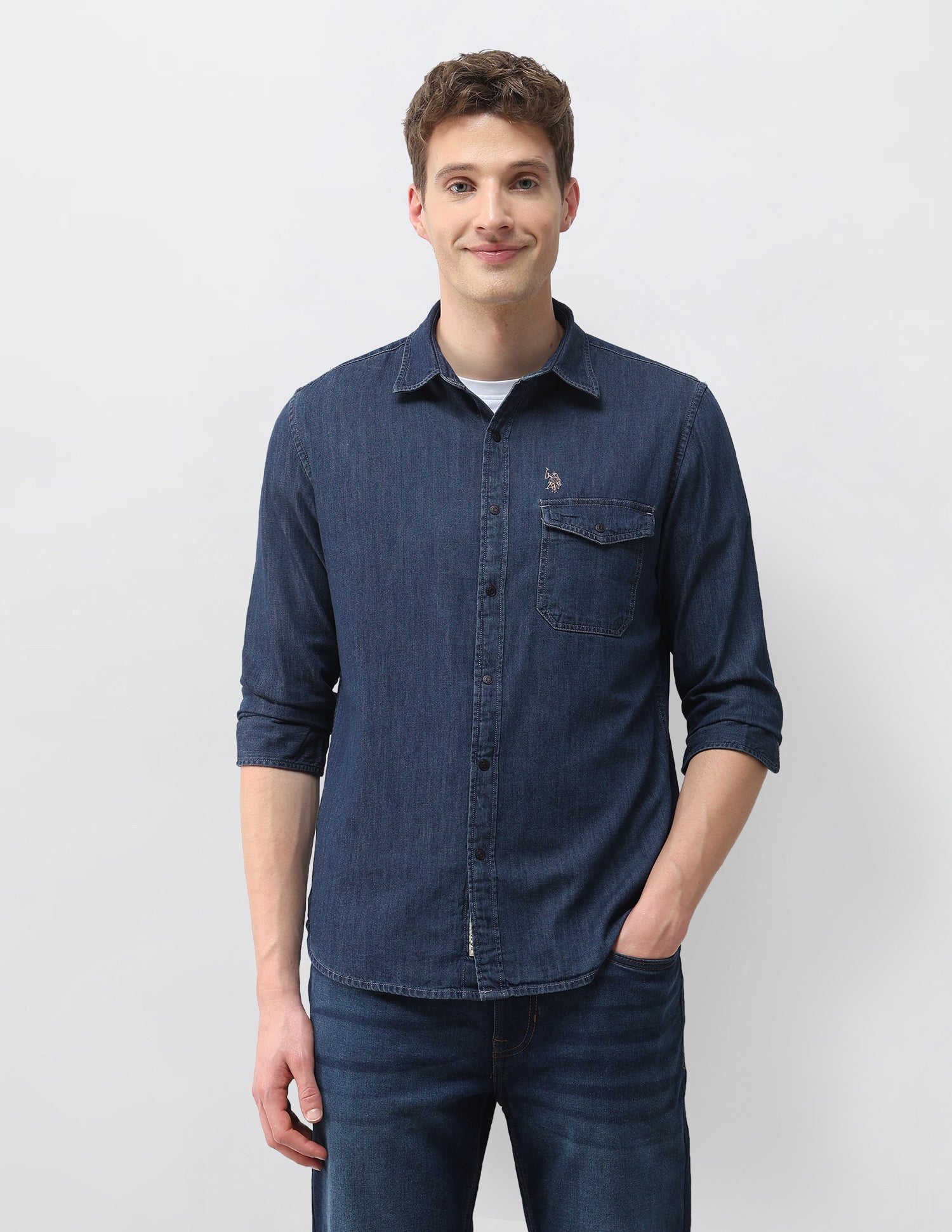 Solid Comfort Fit Shirt Indigo - U.S. Polo Assn. India | Large