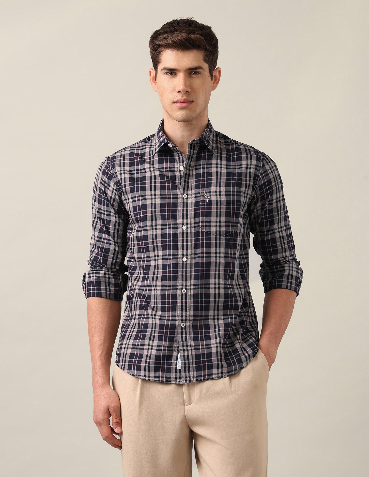 Tartan Checked Twill Shirt Dark Purple - U.S. Polo Assn. India | Large