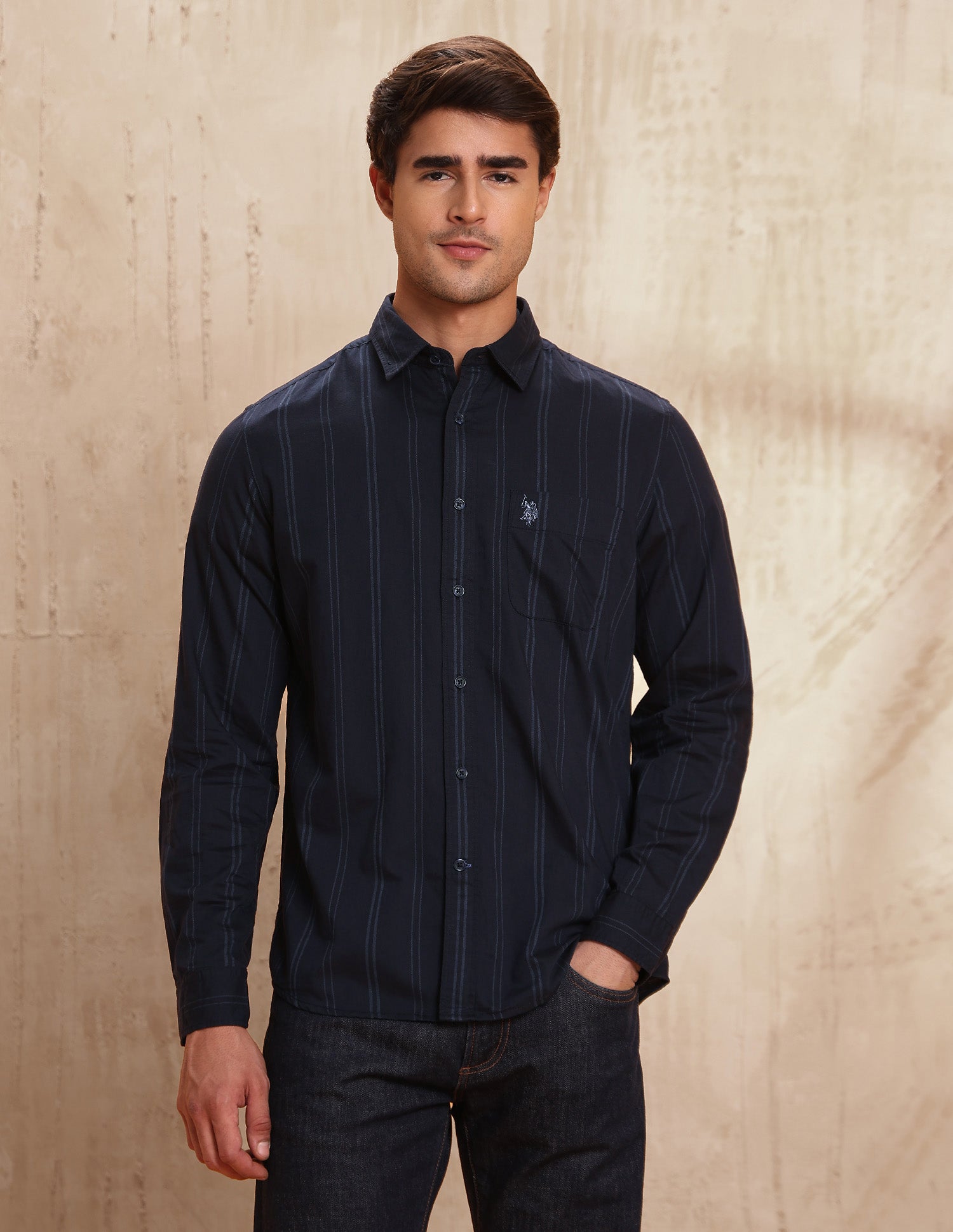 Slim Fit Vertical Striped Shirt Navy - U.S. POLO ASSN. | Large