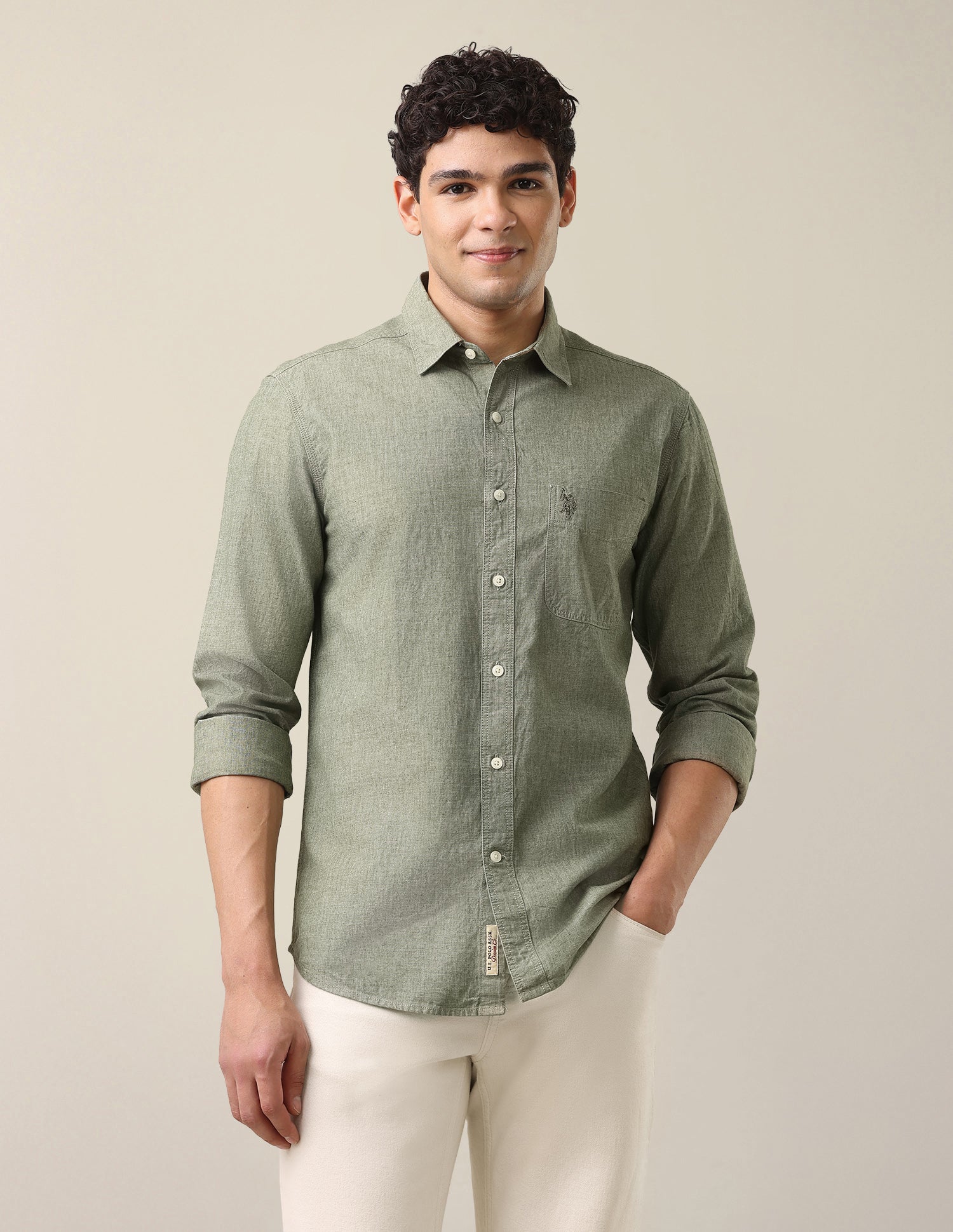 Solid Regular Fit Shirt Green - U.S. Polo Assn. India | Large