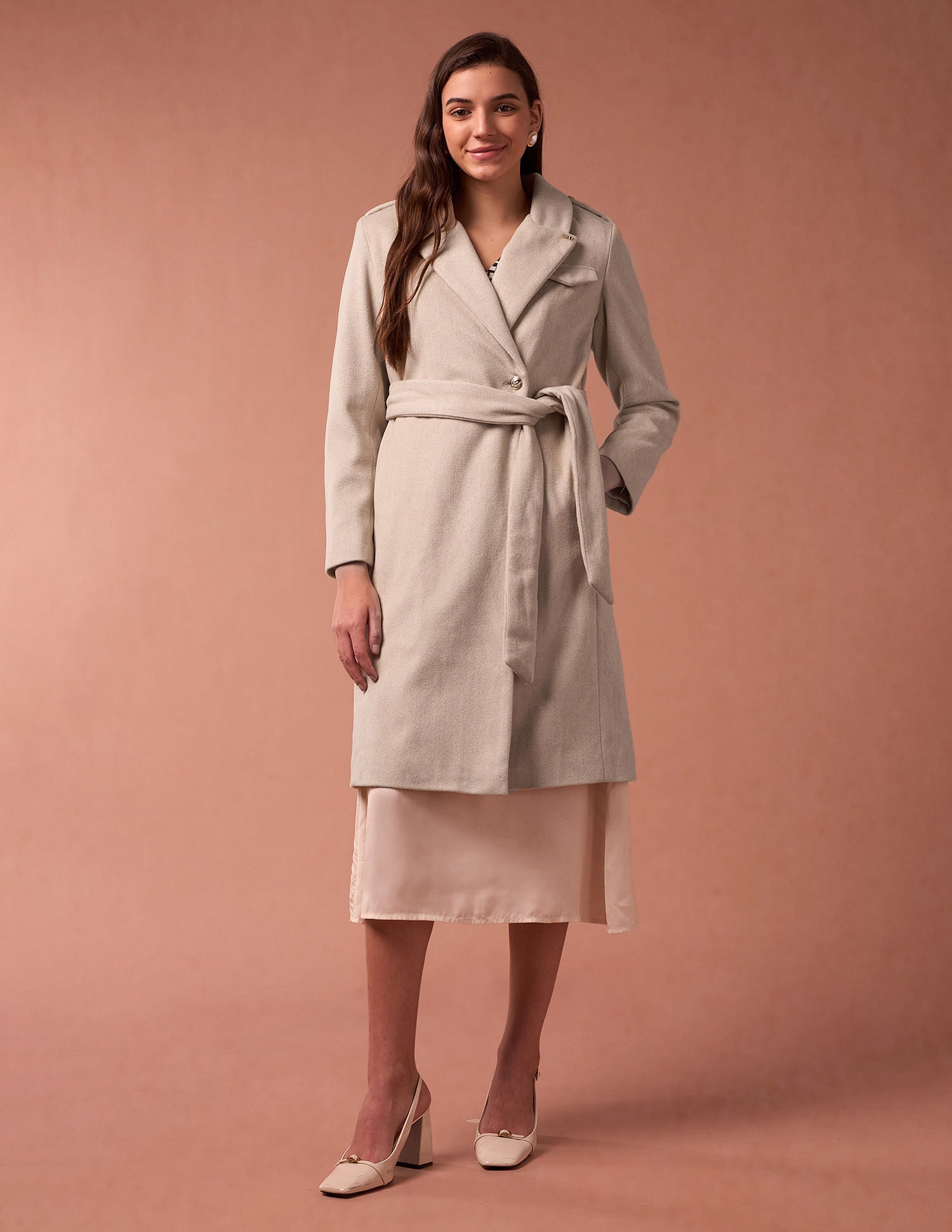 Longline Lapel Collar Jacket Beige - U.S. Polo Assn. India | Large