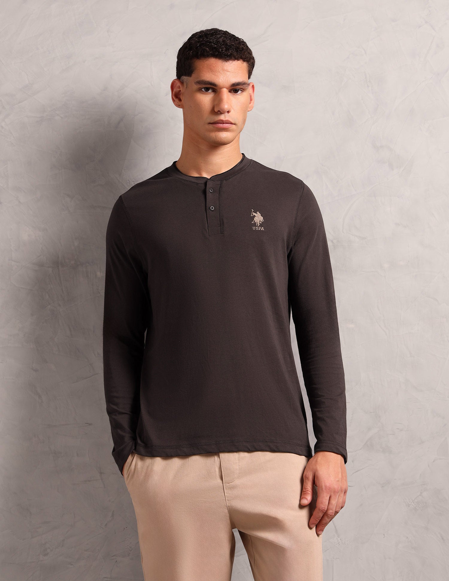 Pure Cotton I694 Lounge Henley T-Shirt - Pack Of 1 Choco - U.S. POLO ASSN. | Large