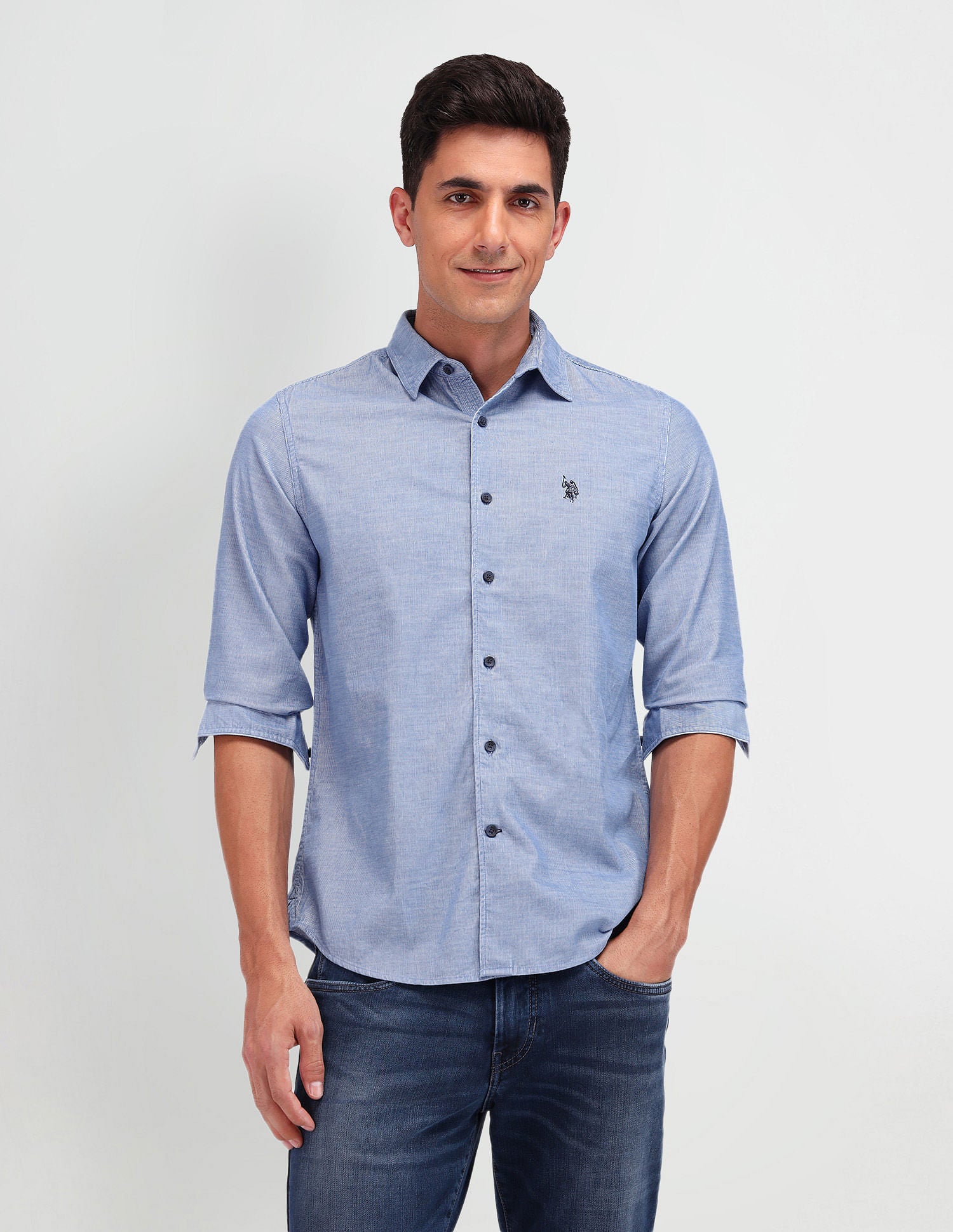 Slim Fit Corduroy Shirt Blue - U.S. Polo Assn. India | Large