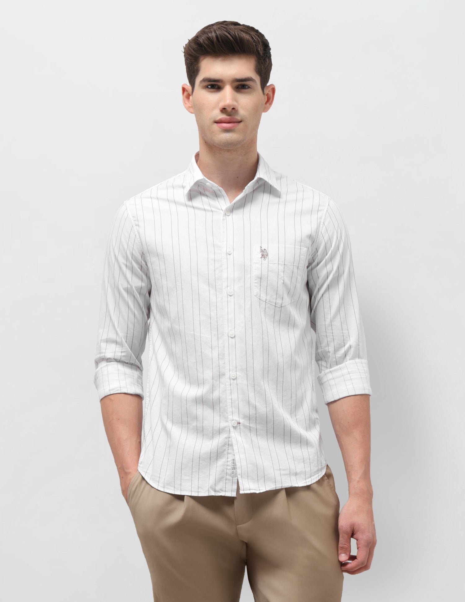 Dobby Vertical Striped Shirt White - U.S. Polo Assn. India | Large