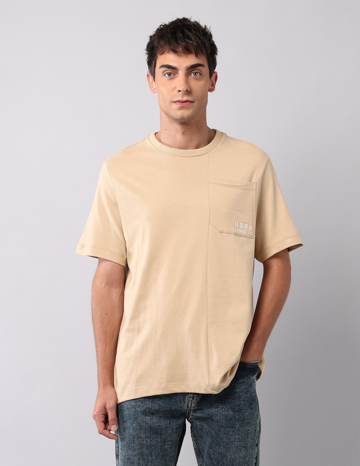 Solid Pure Cotton T-Shirt Beige - U.S. Polo Assn. India | Large