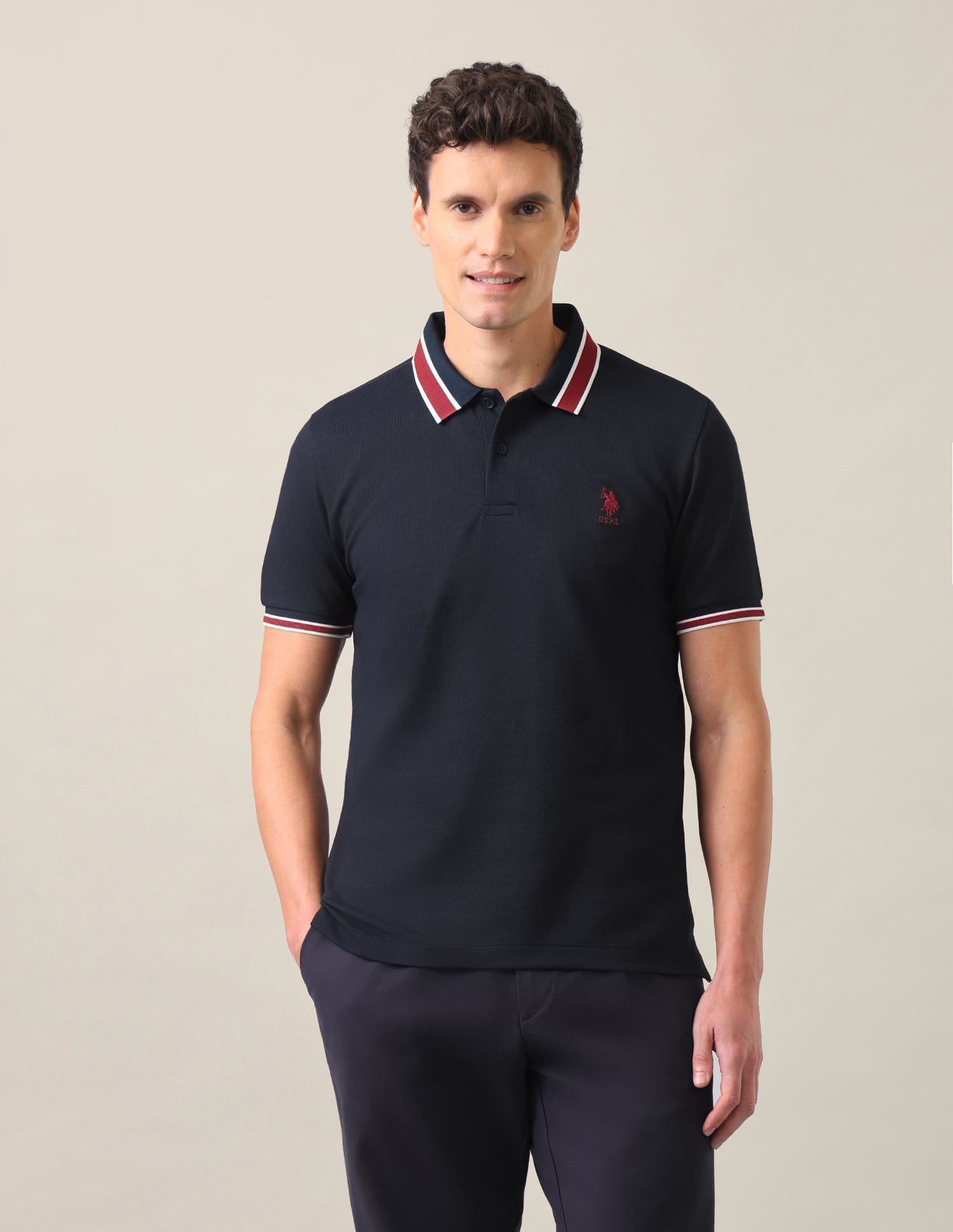 Solid Slim Fit Polo Shirt Navy Blue - U.S. Polo Assn. India | Large