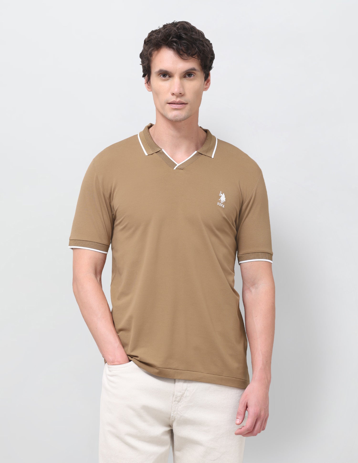 Solid Slim Fit Polo Shirt Brown - U.S. Polo Assn. India | Large