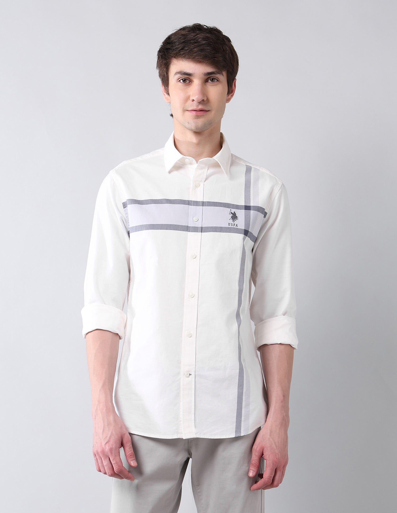 Horizontal Striped Tailored Fit Shirt White - U.S. Polo Assn. India | Large