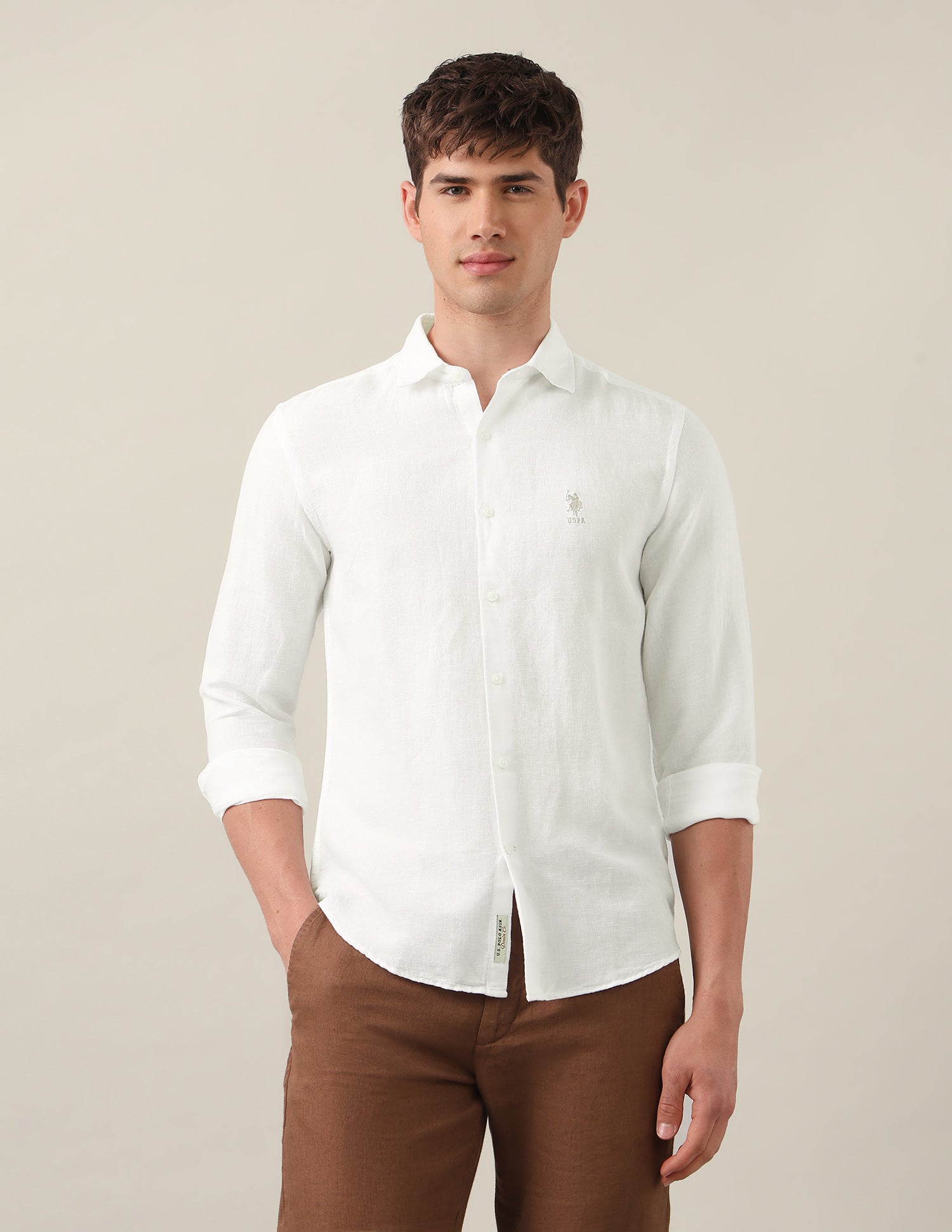 Regular Fit Solid Shirt White - U.S. Polo Assn. India | Large