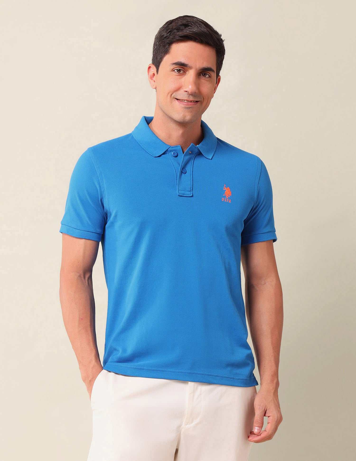 Solid Slim Fit Polo Shirt Dark Blue - U.S. Polo Assn. India | Large
