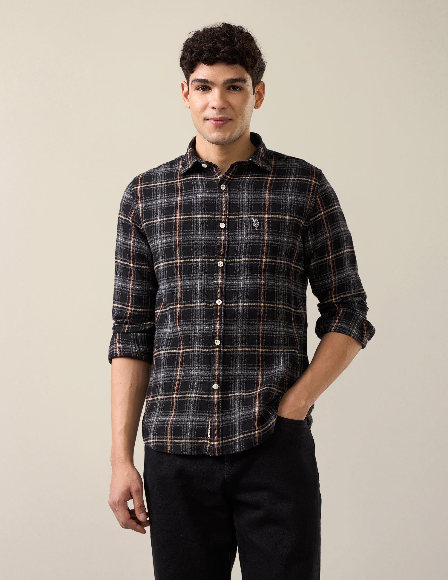 Plaid Checked Twill Shirt Black - U.S. Polo Assn. India | Large