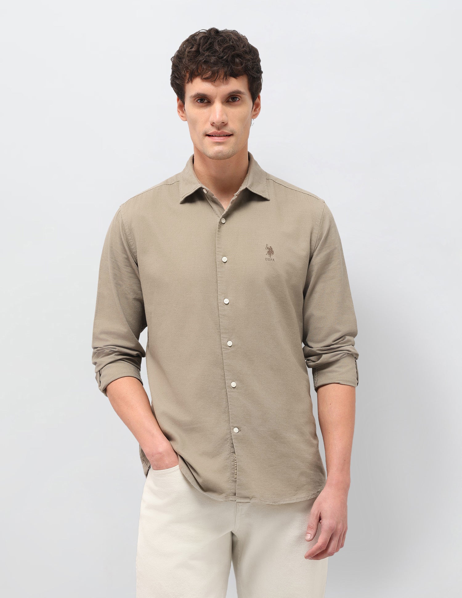 Dobby Solid Shirt Khaki - U.S. Polo Assn. India | Large