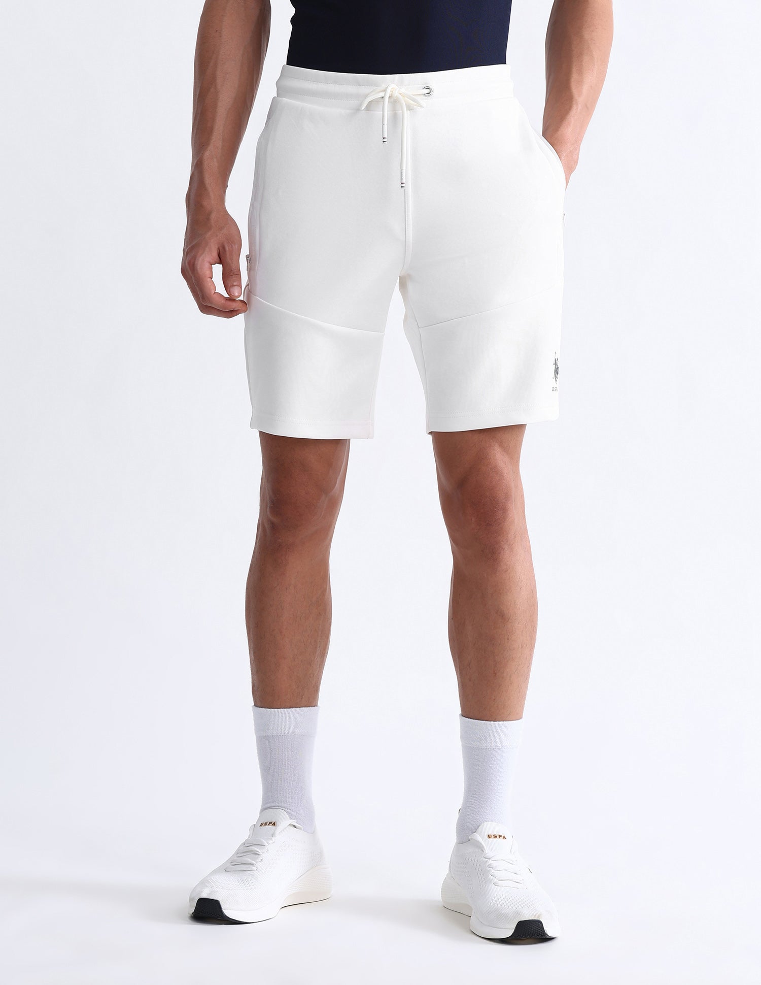 Slim Fit Solid Active Shorts White - U.S. Polo Assn. India | Large
