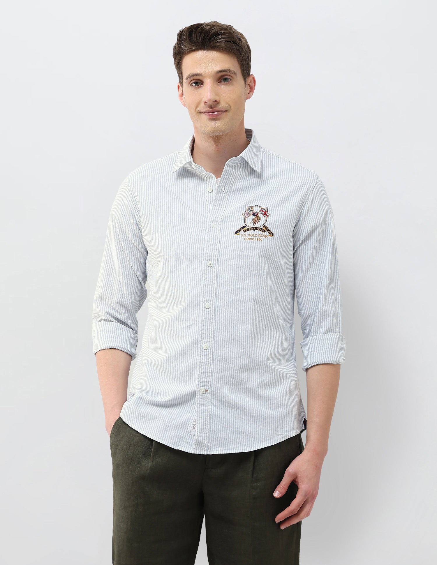 Oxford Regular Fit Vertical Striped Shirt Green - U.S. Polo Assn. India | Large