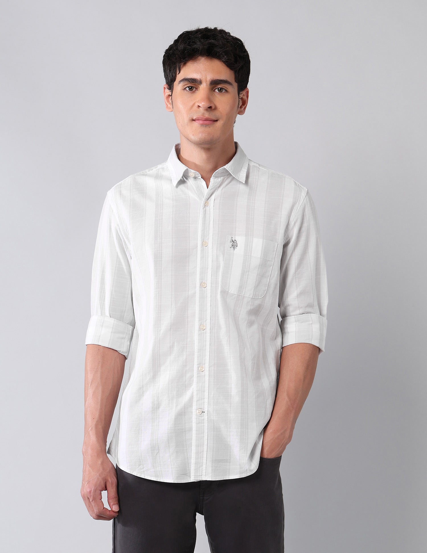 Vertical Striped Pure Cotton Shirt Stone - U.S. Polo Assn. India | Large