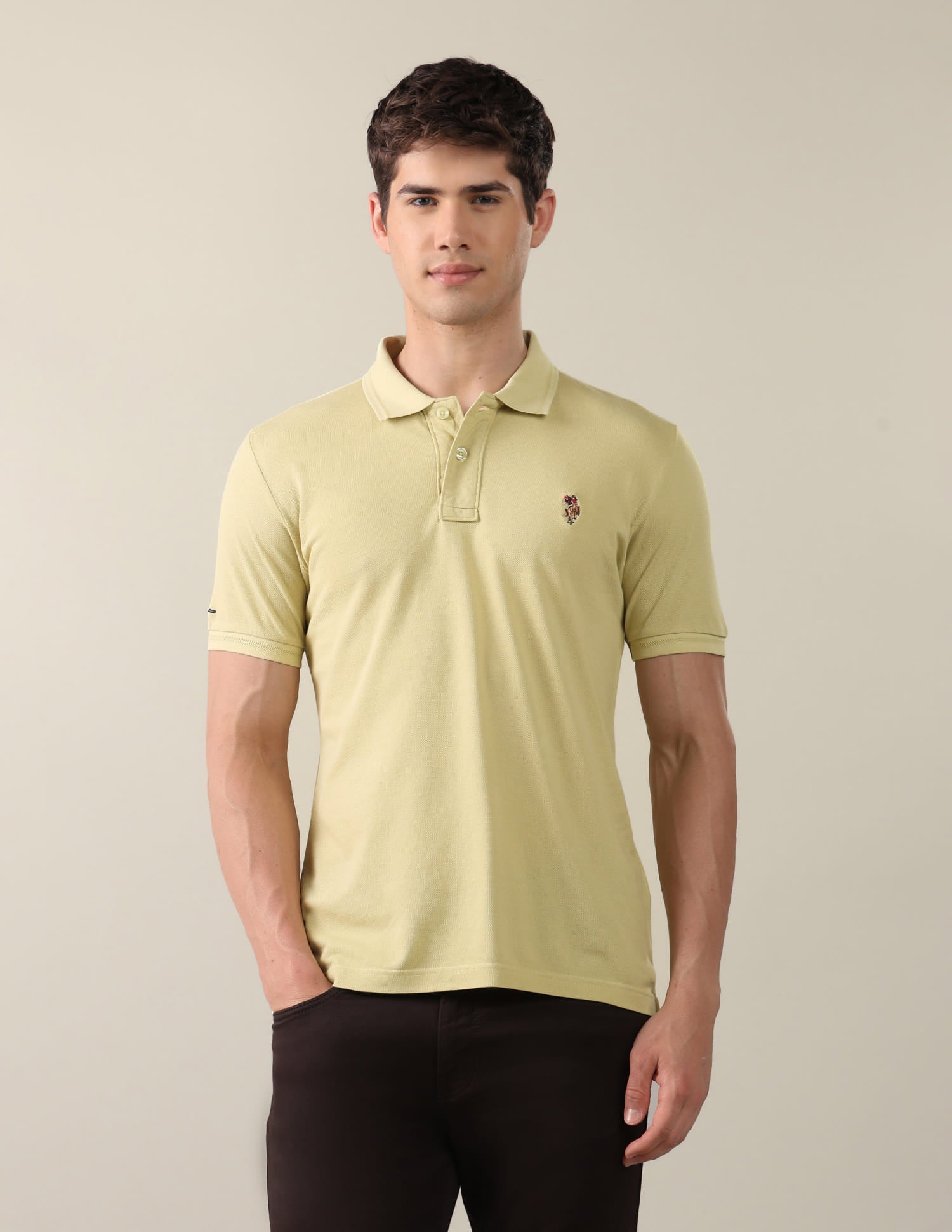 Solid Slim Fit Polo Shirt Yellow - U.S. Polo Assn. India | Large